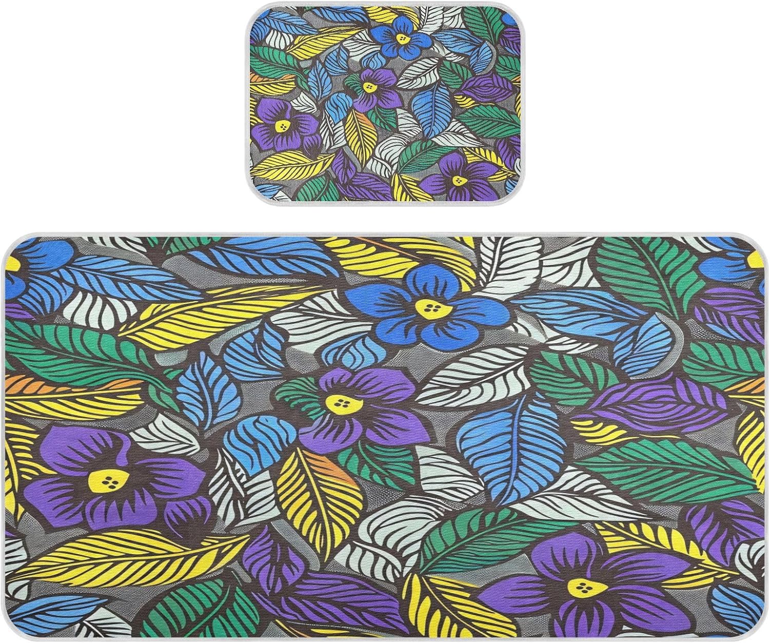 Cooling Baby Mattress Protector Crib 28" x 52" Absorbent Tropical Flower Purple Gray Pads for beds for Kids, Adult