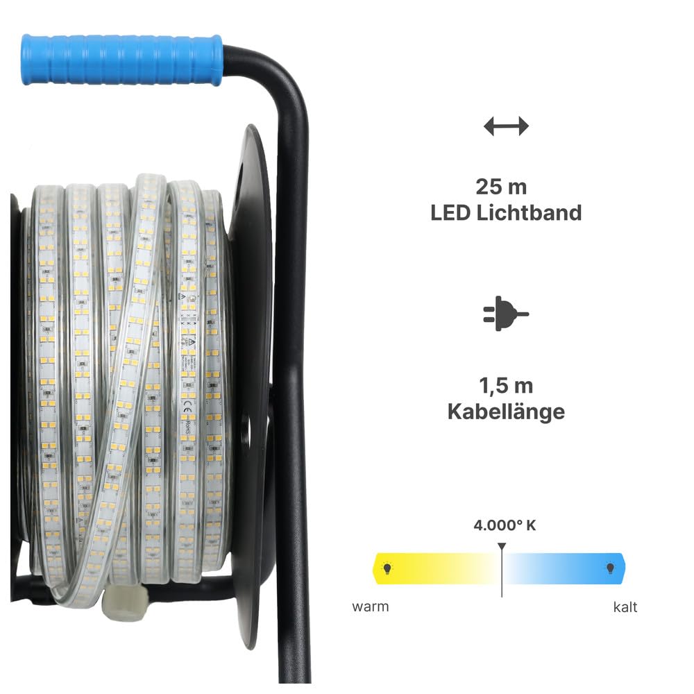 Ledino LED-Lichtband Wickede 25 m neutralweiß 4000K – 32.500 lm, 600W, 180 LEDs/m, IP65 – Hochleistungs LED-Lichtkette für Baustellen, Events, Hallen & Außenbereiche, professionelle Beleuchtung