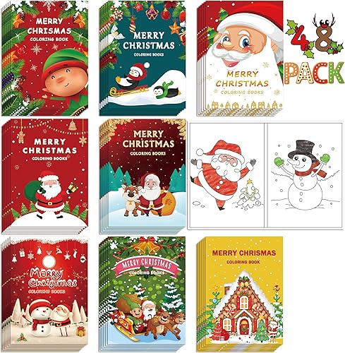 Paquete de 48 libros de Navidad para colorear para niños, regalos de fiesta de Navidad, medias de Navidad, bolsas de regalo, relleno de suministros