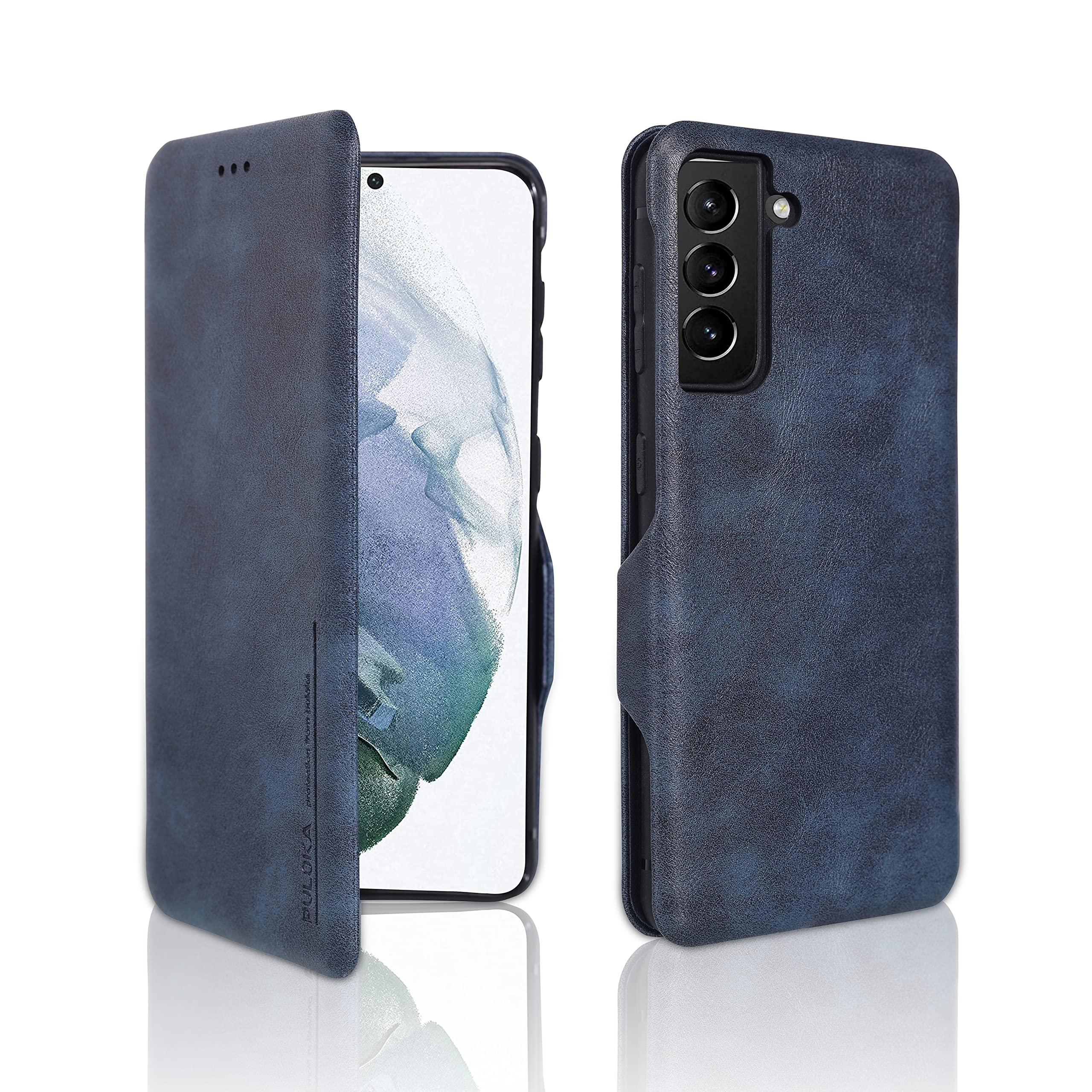 PULOKA for Samsung Galaxy S23 - Sleek Flip Case - Premium Vegan Leather Phone Cover with Card Slot - Slim, Durable, Privacy Protection - Kickstand Function - Elegant Flip Wallet Cases - Blue