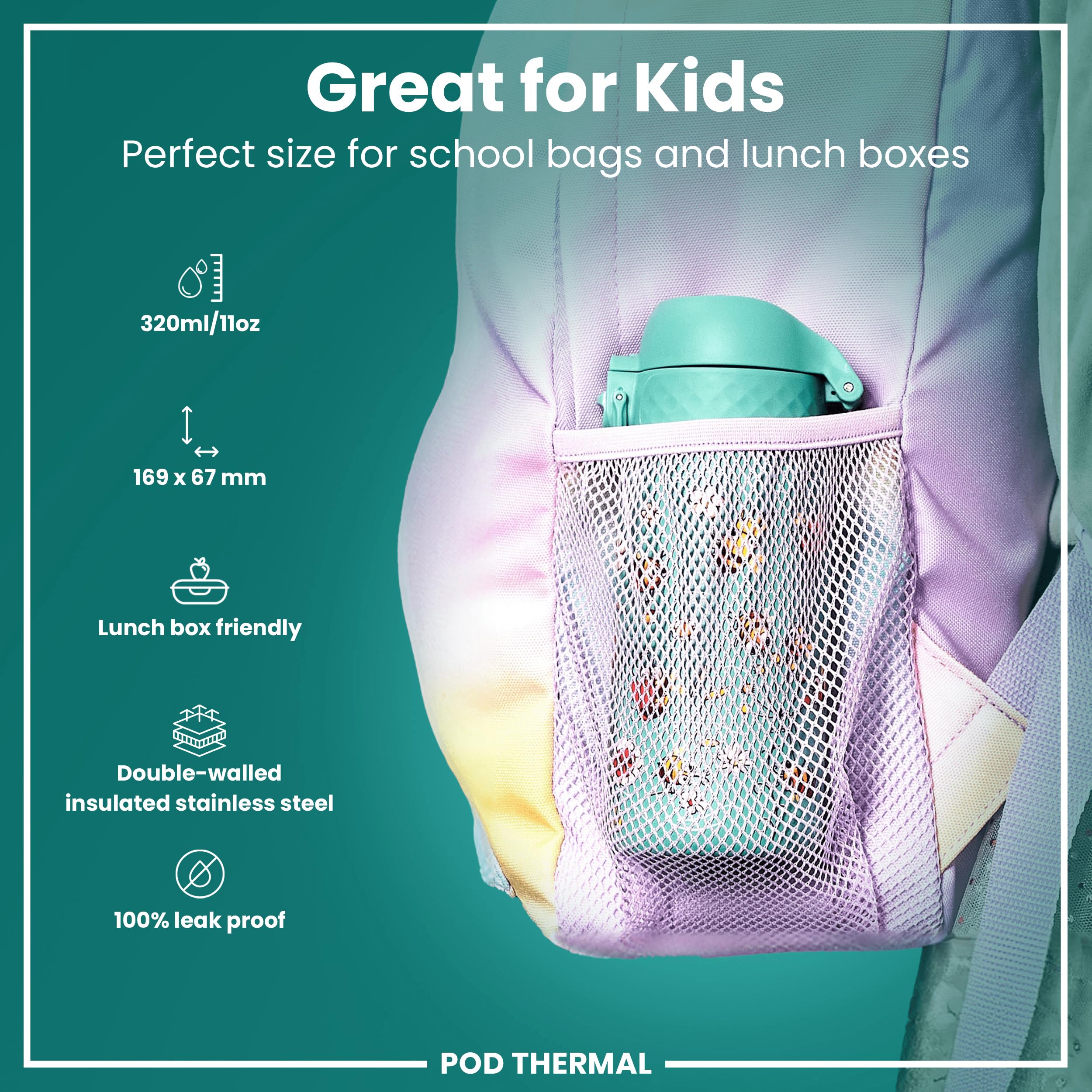 ION8 Vacuum Insulated Steel Water Bottle, 320 ml/11 oz, Leak Proof, Easy to Open, Secure Lock, Dishwasher Safe, Carry Handle - Image 2