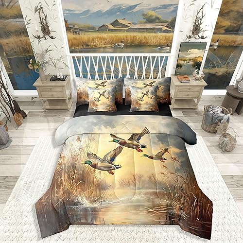 Erosebridal Wild Ducks Bed in A Bag Queen Size Mallard Duck Hunting Bedding Set 