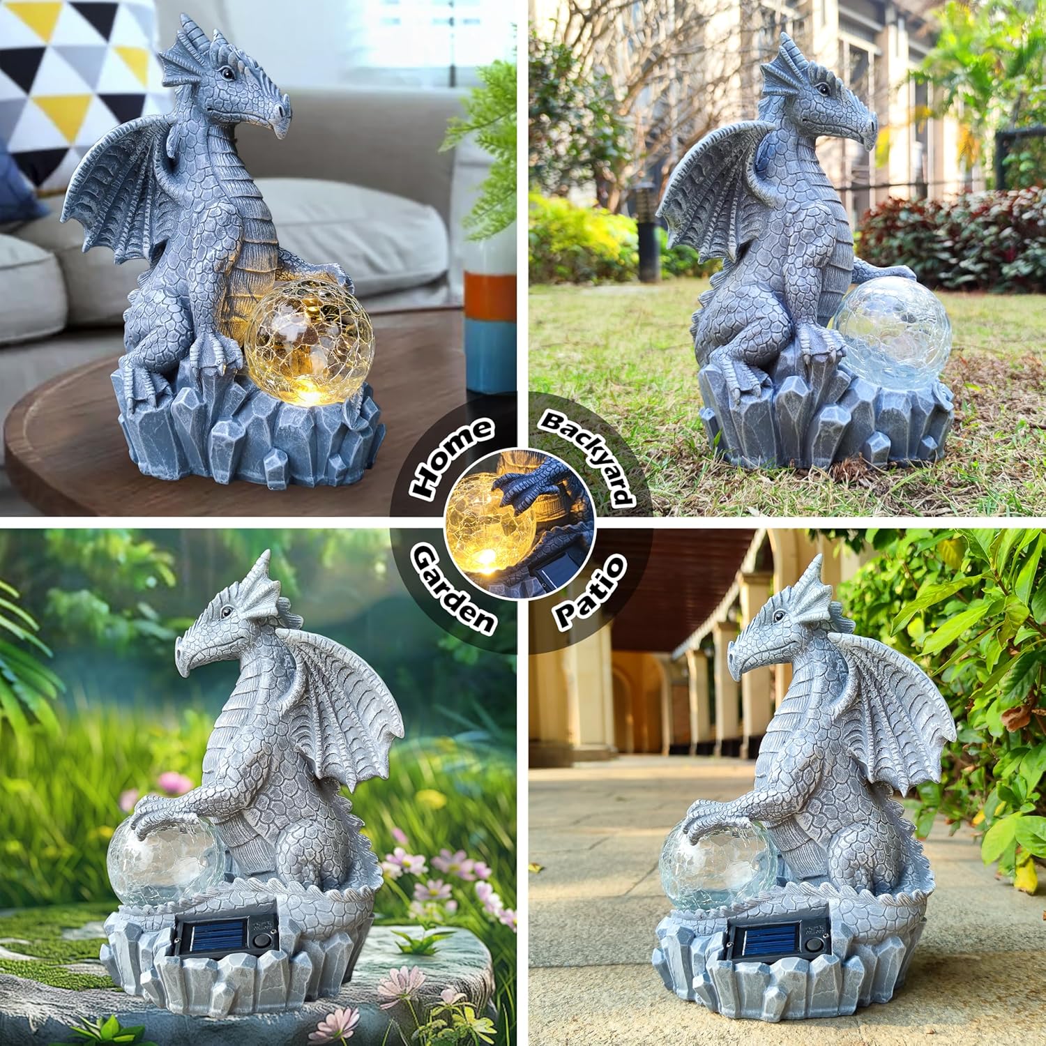 Dragon Solar Garden Statues Outdoor Decoration with Magic Orb,Dragon Figurine Solar LED Lights Lawn Décor,Outside Statue Ornament for Patio, Balcony, Yard,Unique Gifts for Mom Grandma - Image 8