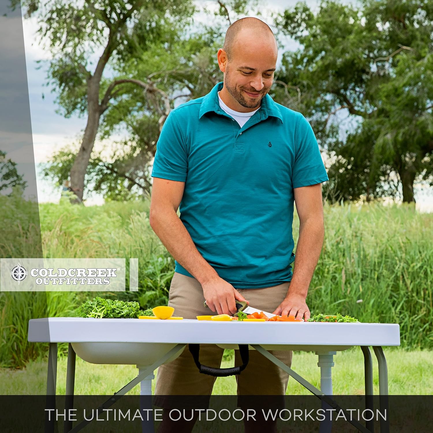 Coldcreek Outfitters Outdoor Washing Table, Sink, Portable and Foldable, Large Dual-Sink Design