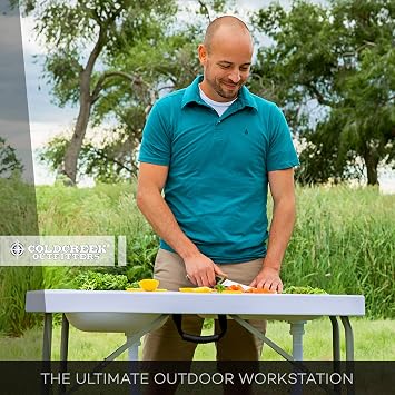 Coldcreek Outfitters Outdoor Washing Table, Sink, Portable and Foldable, Large Dual-Sink Design