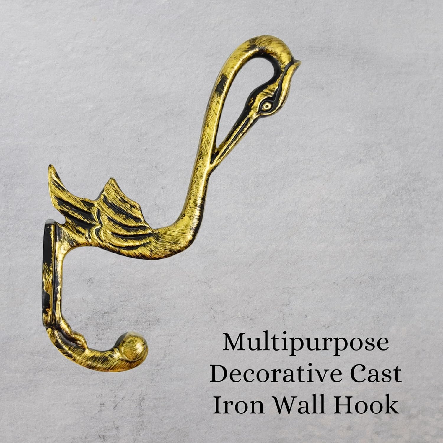 Set of 3 Cast Iron Pelican Shape Coat Hooks Wall Art Decor-Pelican Shape Hangers and Key Holder-Clothes Rack and Backpack Hanger-Coat Hooks Home Decor for Storage,Living Room (Brass Antique)