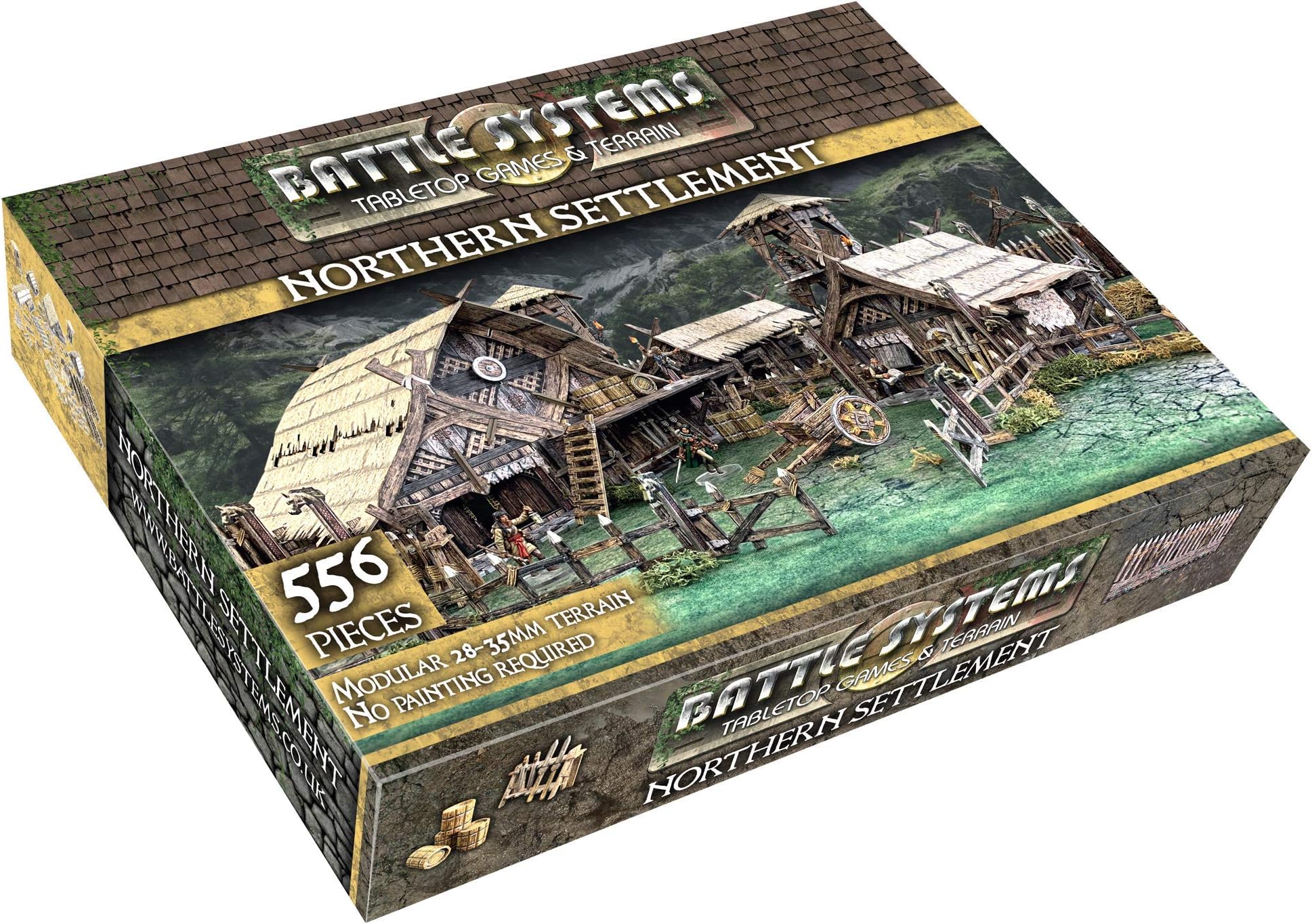 Battle Systems – Modular Fantasy Scenery – Perfect for Roleplaying and Wargames - Multi Level Tabletop Terrain for 28mm Miniatures – Colour Printed Model Diorama – DnD Warhammer (Northern Settlement)
