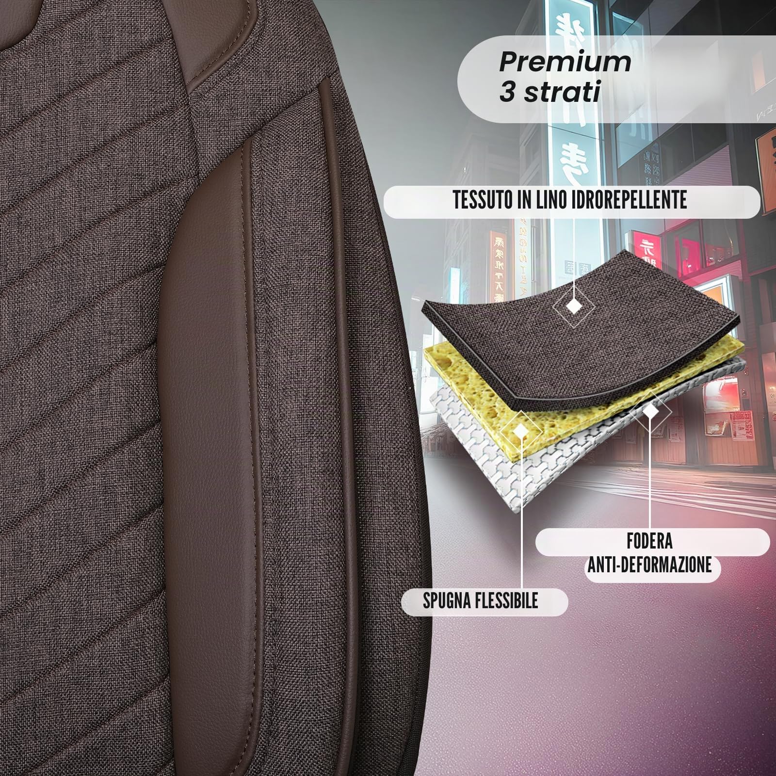 Coprisedili universali per auto e SUV – Coprisedili anteriori di alta qualità, in lino, marrone, compatibili con airbag, coprisedili per auto, set completo con kit di montaggio