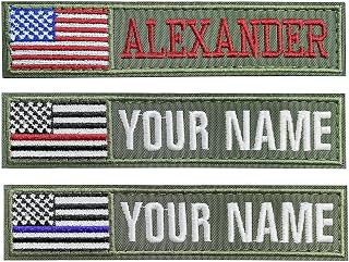 2PCS Customizable Name Patches with Hook Fastener， Army Green &Personalized Tactical Morale Embroidered Name Tapes with American Flag Patch for Hats Caps Bags Backpacks Tactical Vest Military - QJS PATCH