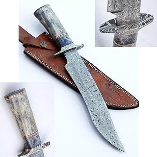 BK-3023 Handmade Damascus Steel 15.00 Inches Damascus Steel Bowie Knife - Camel Bone Handle With Damascus Steel Gurd/Pommel