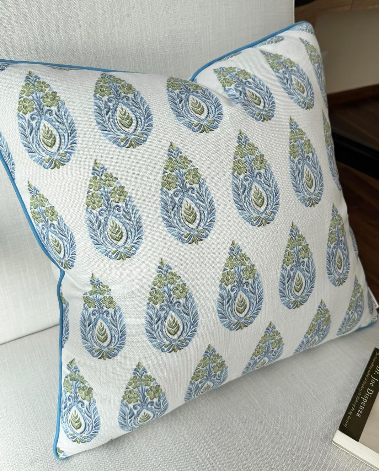 Paisley Floral Print Pillow Cover 20x20, Blue Green image 3