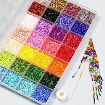 Bala&Fillic Size Almost Uniform 2mm Round 12/0 Seed Beads About 20000pcs in Box 28 Crayon Colors Seed Beads for Making Jewelry