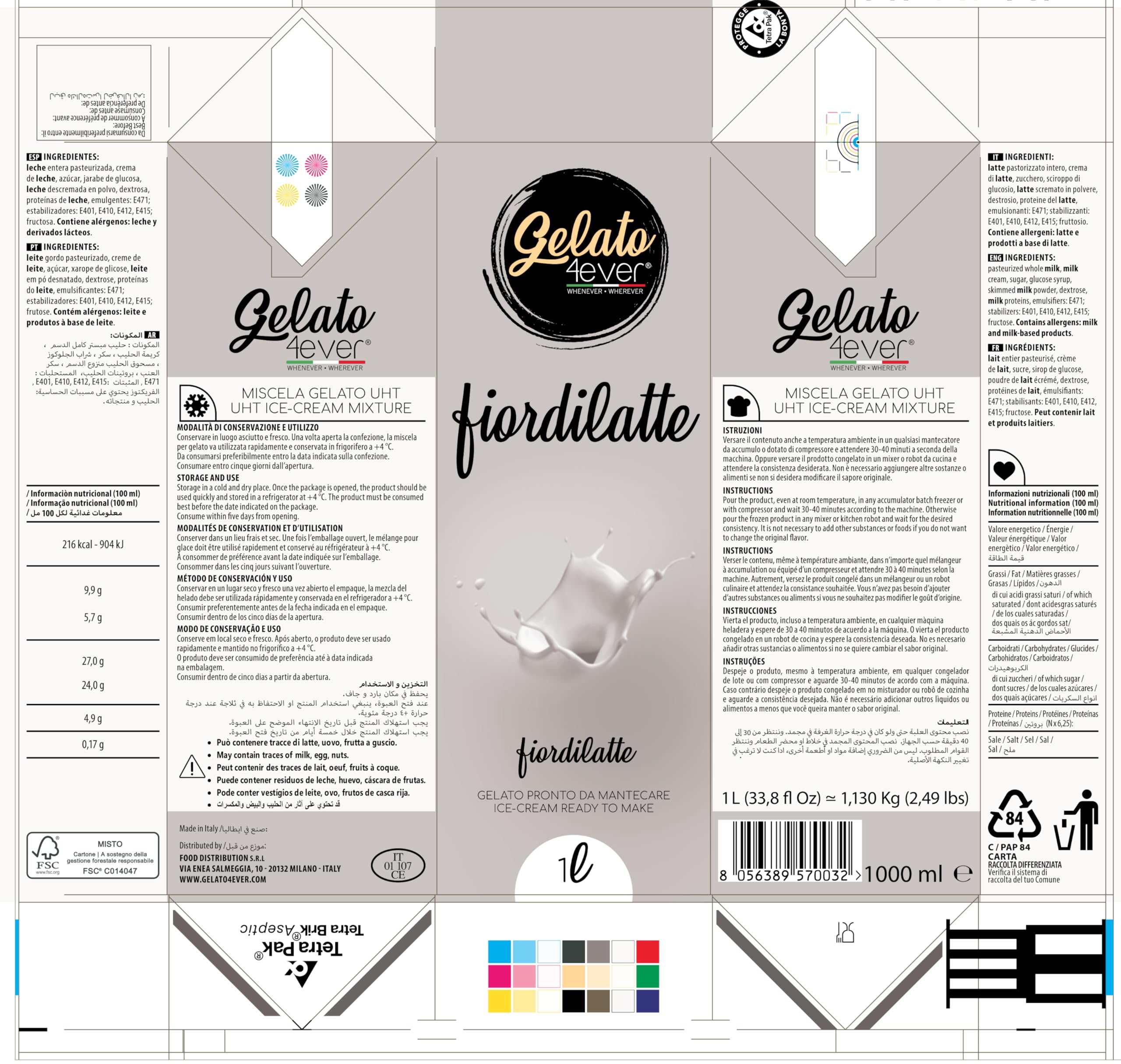 Gelato 4ever Crema helada lista para batir Paquete de 2 Fiordilatte