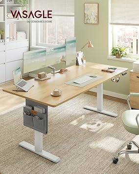 VASAGLE Electric Standing Desk, Height Adjustable Desk, 180 x 80 cm, Continuous Adjustment, Spliced Desktop, 4 Memory Heights, USB-Port, Golden Oak LSD138YA02