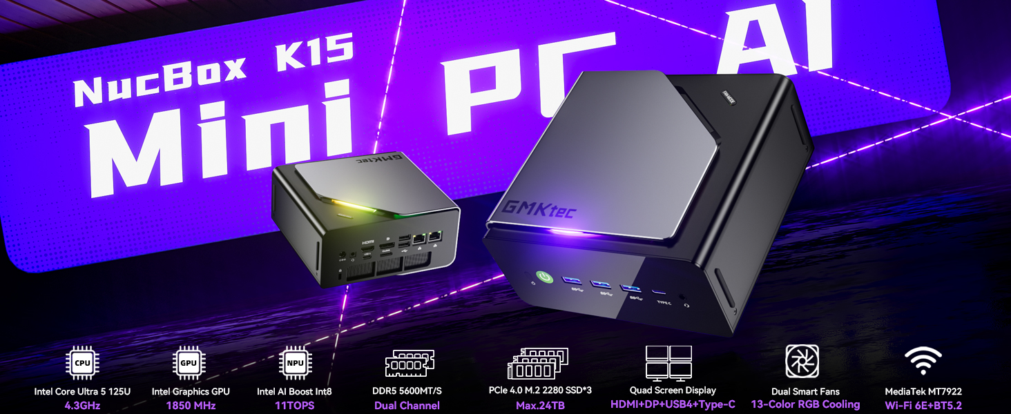 Amazon.com: GMKtec K15 AI Mini PC Oculink Intel Ultra 5 125U