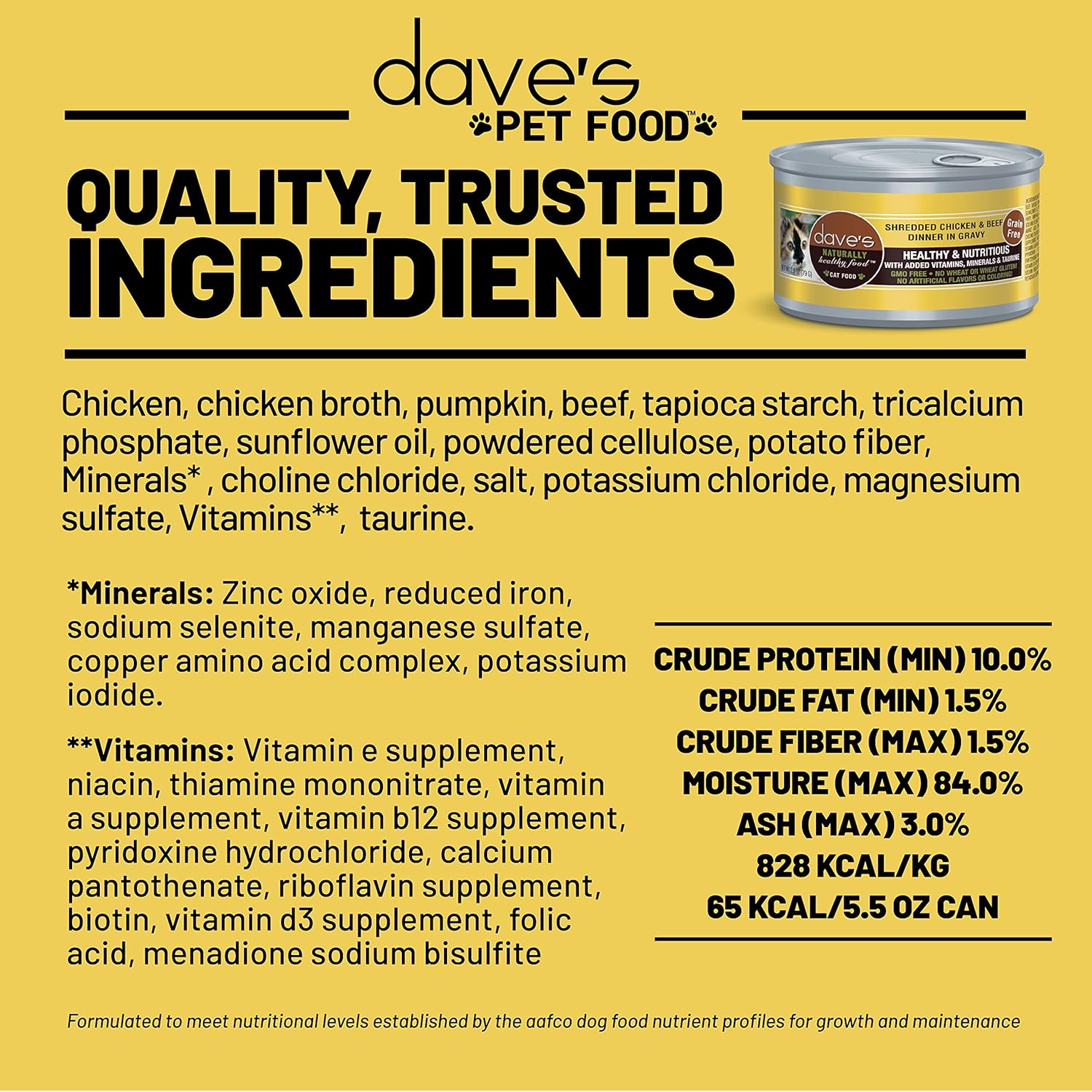 Dave's Pet Food Grain Free Wet Cat Food (Shredded Chicken & Beef in Gravy), Naturally Healthy Canned, Added Vitamins & Minerals, Wheat, Gluten & GMO-Free, 2.8 oz (24 Pack)