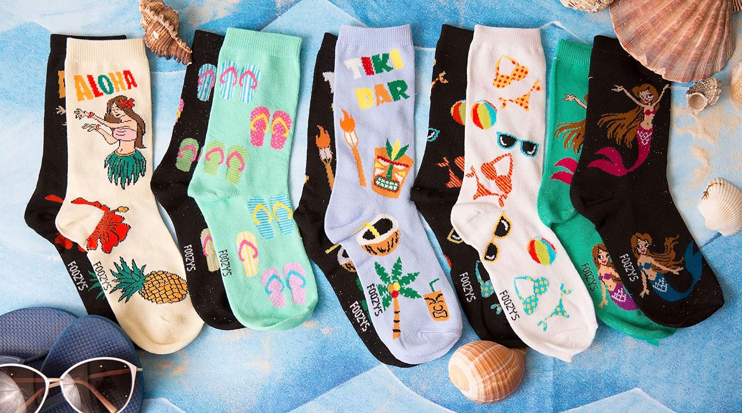 Foozys Women’s Crew Socks | Shark & Sting Rays Island Novelty Socks | 2 Pair - Image 4