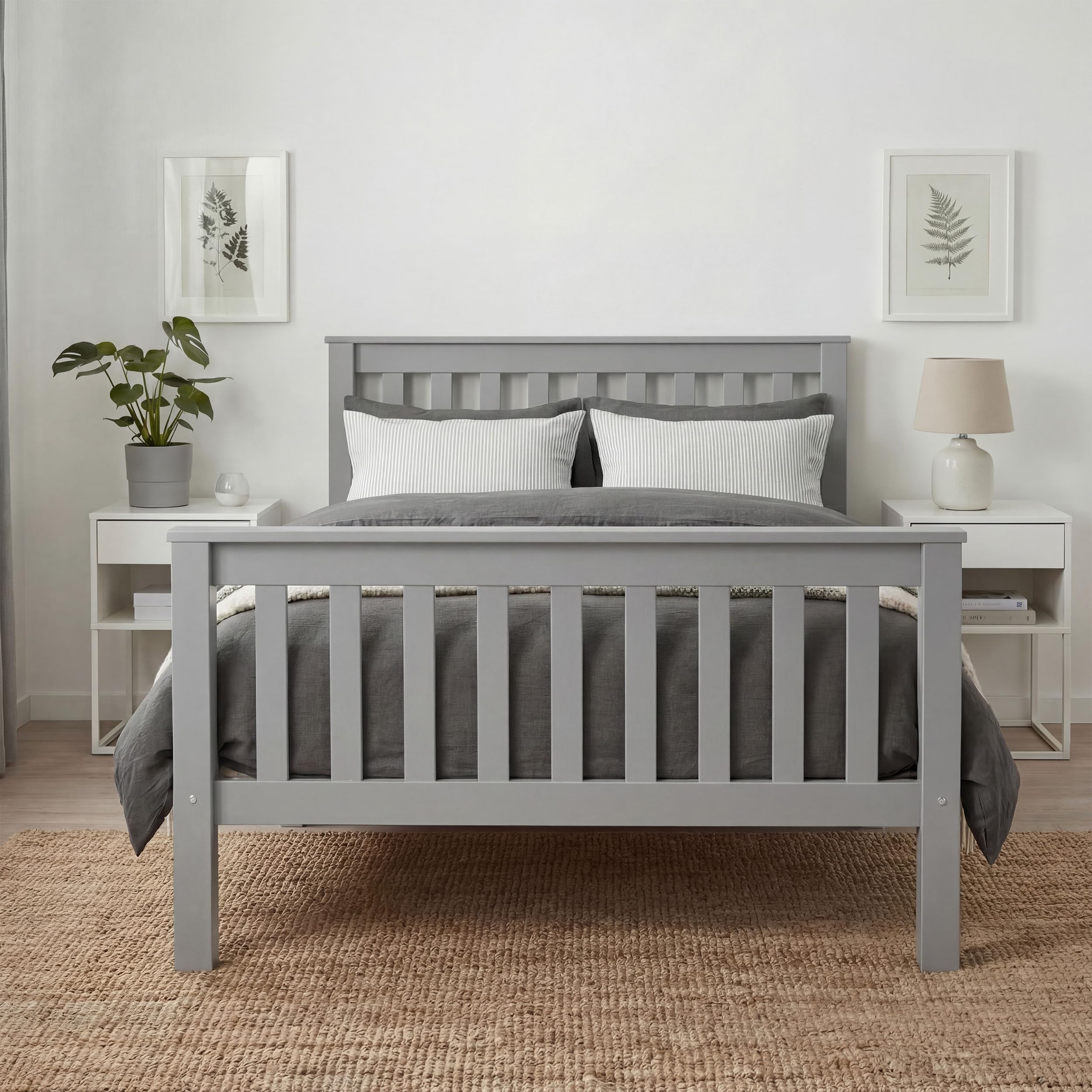 Blisswood 3ft Single Bed Frame, Wooden Bed Frame Solid Pine Wood Bed Frames Bedroom Furniture For Adults Kids Girls Bed Frame Headboard And Low Foot, Single Beds 198L x 98W x 82H Grey