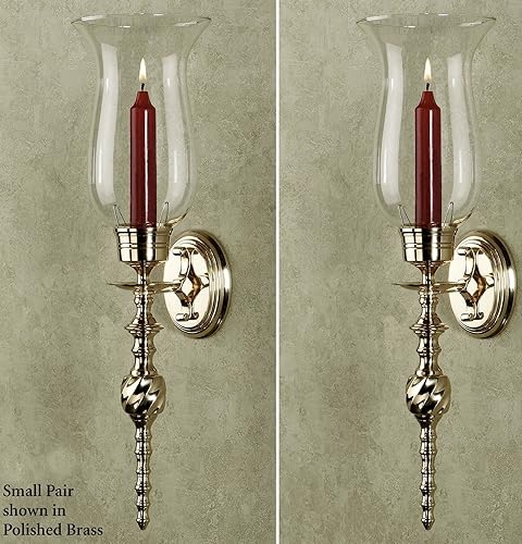 Miniatura 2 de Touch of Class - Juego de 2 candelabros de latón macizo, juego grande de 2 portavelas de pared de huracán para dormitorio, baño, sala de estar,