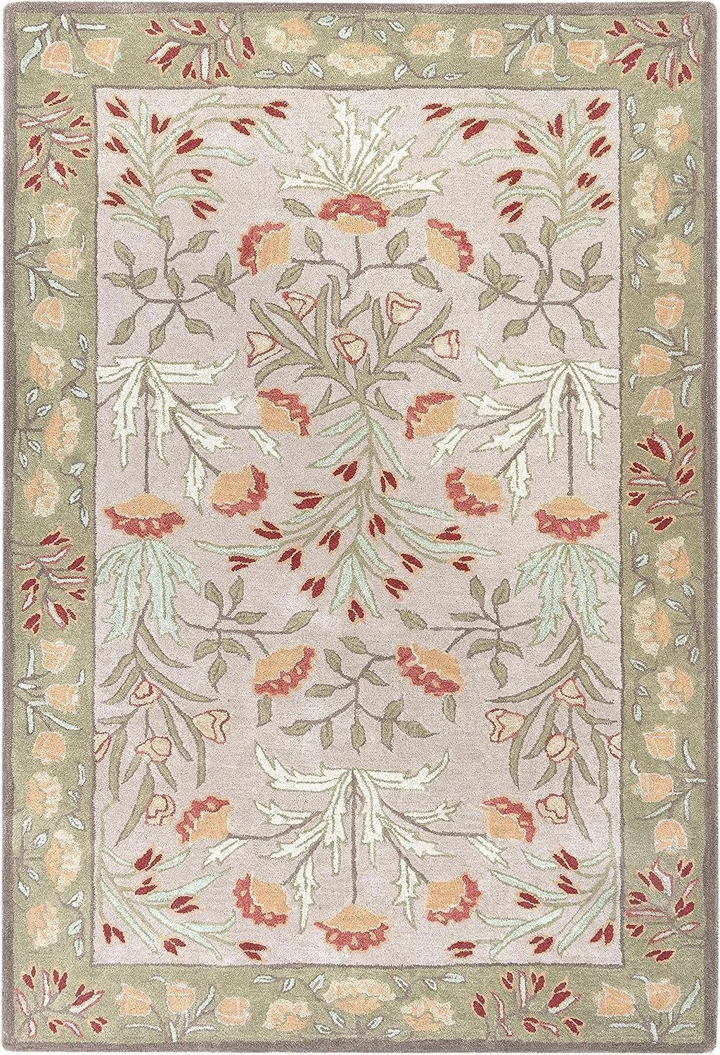 Premium Hand Tufted Floral Print Wool Area Rug - 9X12 ft - Cream, Wool and Cotton Blended Luxury Non Slip Floor Accent for Dining Room, Living Room, Bedroom