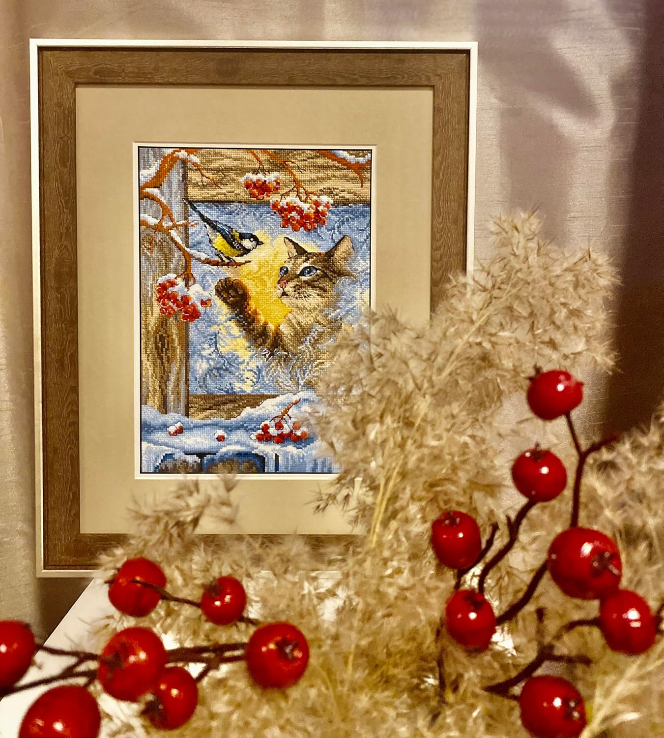 RIOLIS - Meeting at The Window 2049, Cat Lovers Cat Cross Stitch Kits 8¼"x11¾, Cross Stitch Kits for Beginners & Advanced, Crossstitching Kits Adult, Counted Stitching Kits, Cat Embroidery Kit