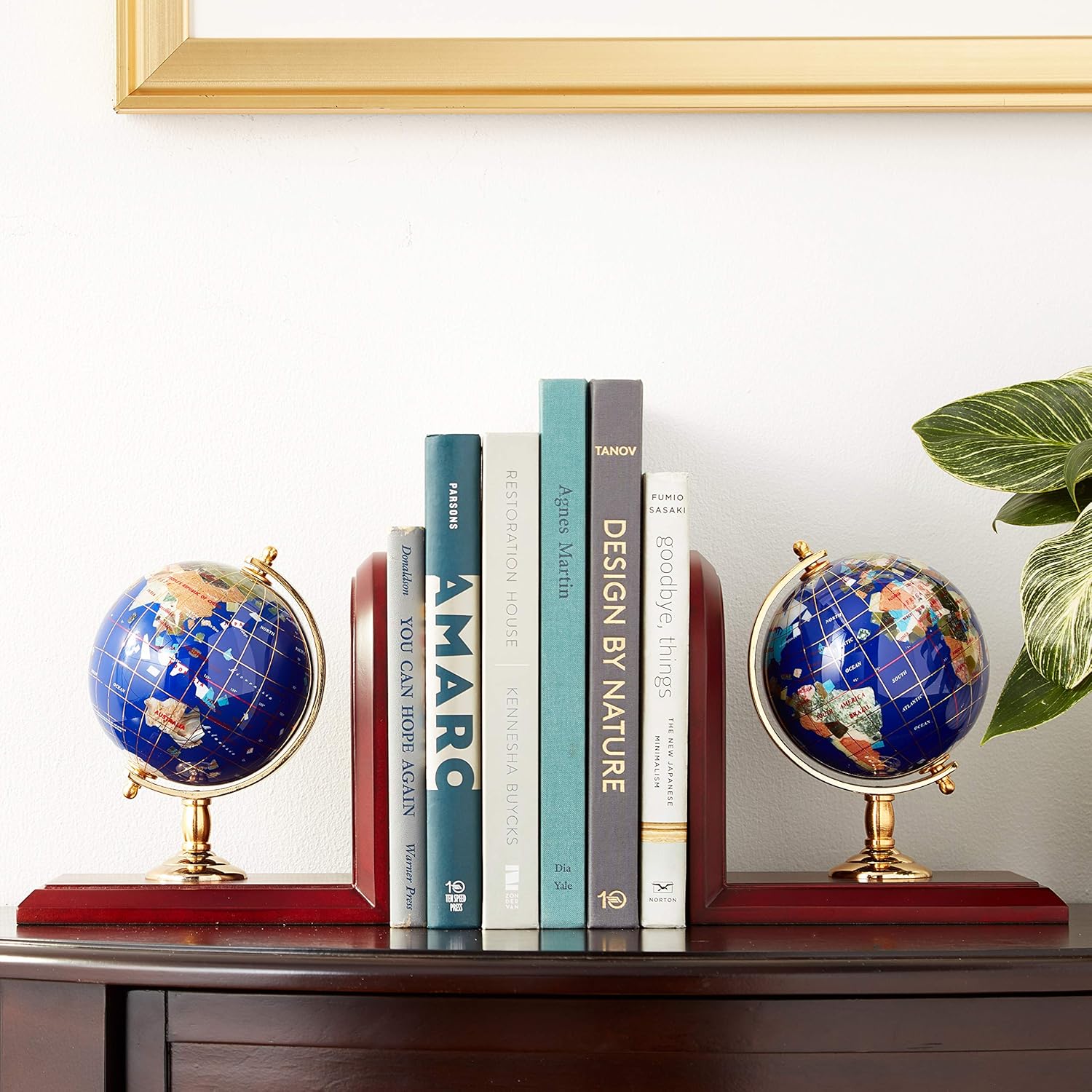 Unique Art 7-Inch Tall Pair of Blue Lapis Ocean Gemstone World Globe Bookends