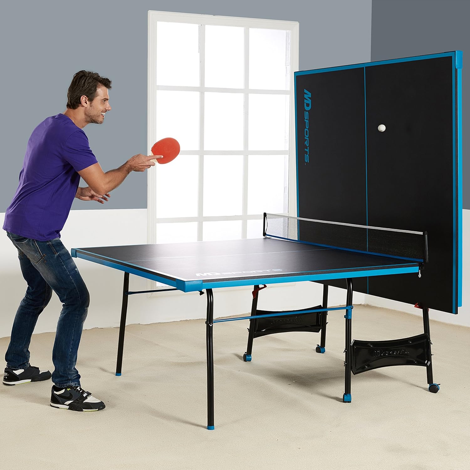 MD Sports NEW Official Size Table Tennis Table, with Paddle and Balls (Black/Blue) : Sports & Outdoors