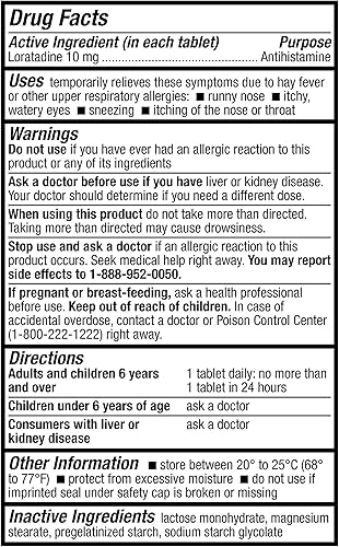 Vista 3 de HealthA2Z® Alivio de la alergia Loratadina 10 mg Antihistamínico Alivio de picazón de garganta, estornudos, secreción nasal Medicina