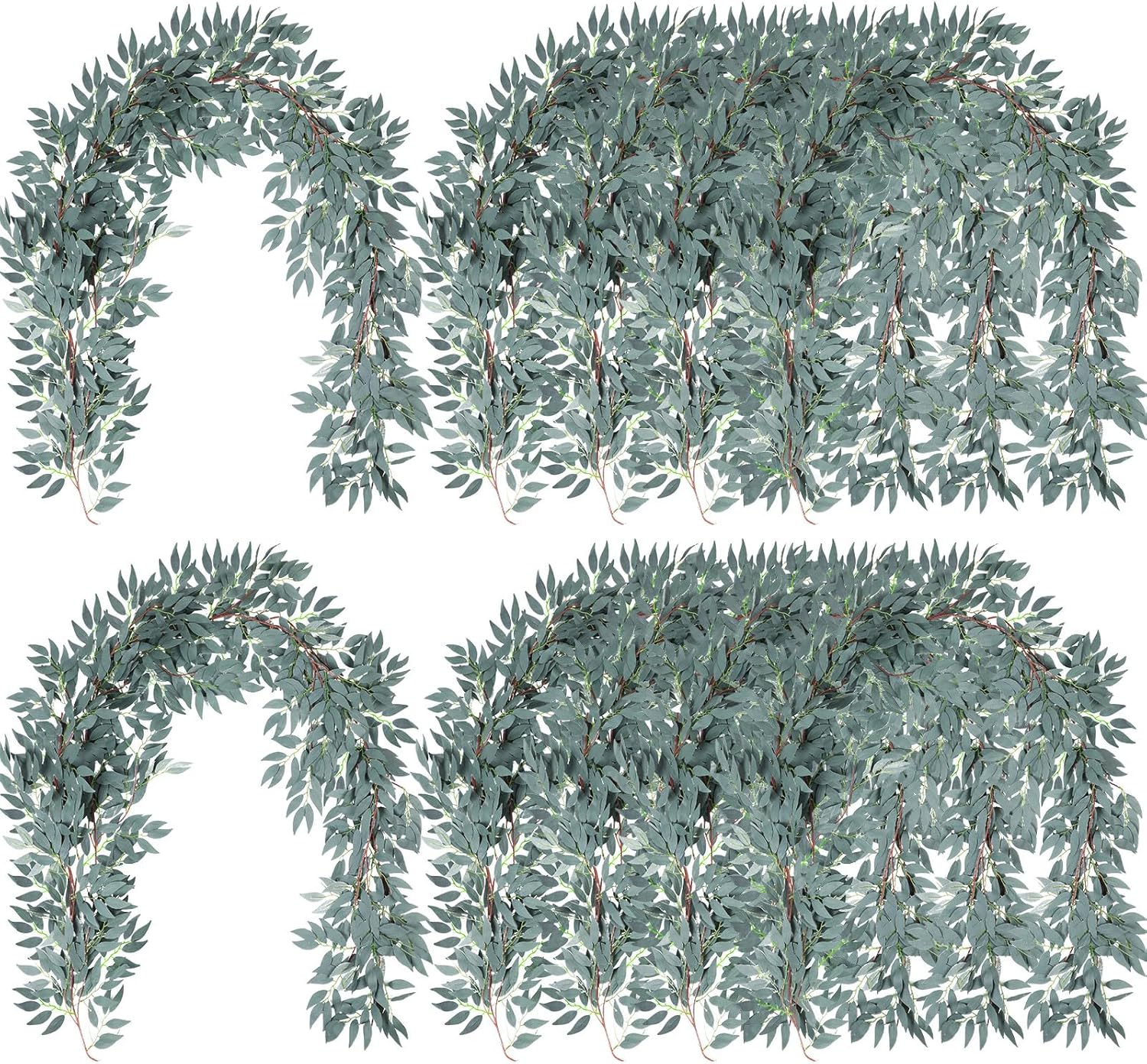 yunlly 135ft artificial faux greenery garland willow leaves vines hanging willow vines leaf garland for indoor/outdoor wedding party decor wedding table centerpieces (sage green,24 pack) sage green 24