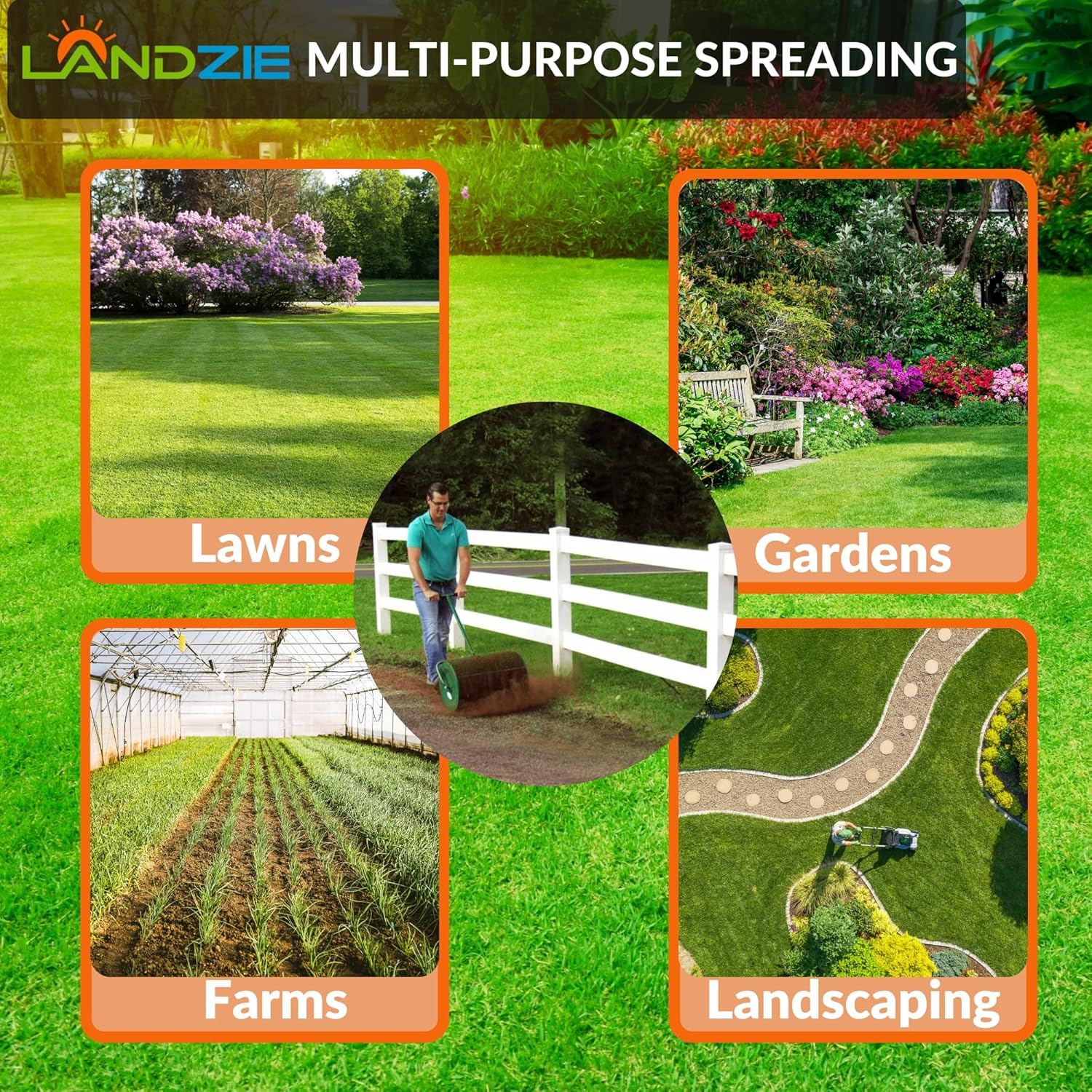Landzie Lawn & Garden Spreaders - 24 Inch Heavy Duty Metal Mesh Basket Push Spreader - Compost, Peat Moss, Top Soil, Mulch - Durable Lightweight Multi-Purpose Yard Care Equipment - Manure Spreader : Patio, Lawn & Garden