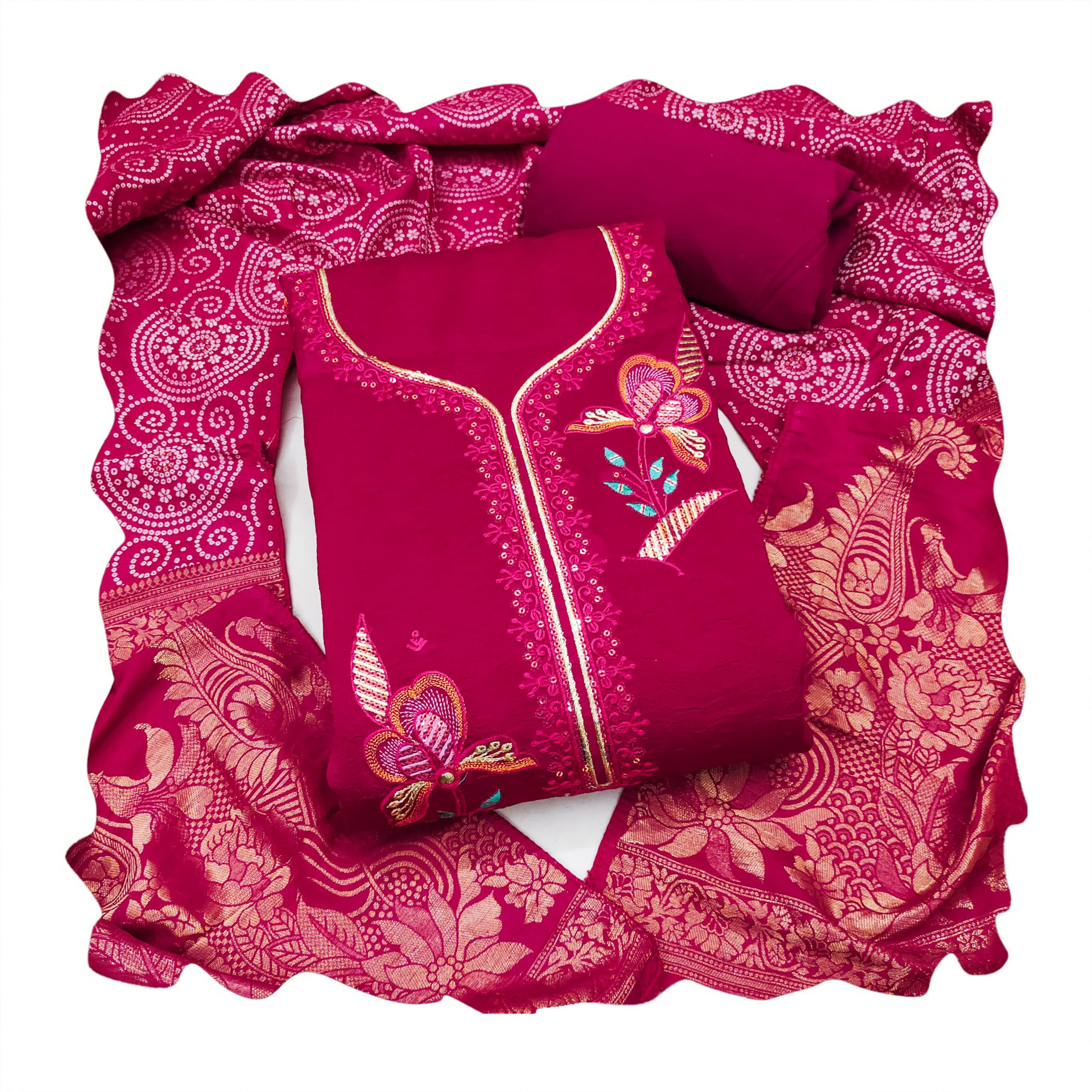 manvaa Women's Magenta Unstitched Embroidery & Fancy Border Georgette Viscose Dress Material (MSMFC11679D)-picture-7