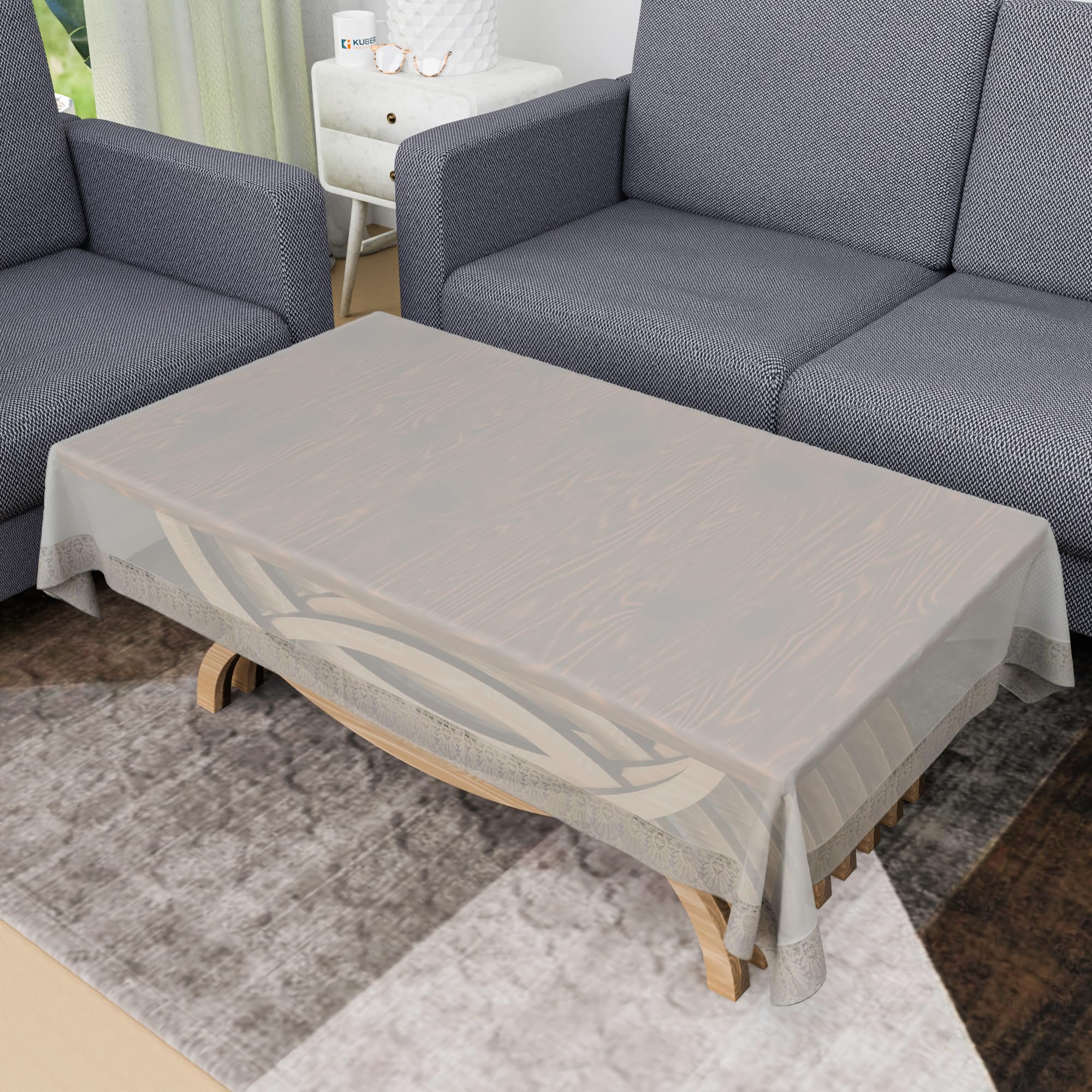 Kuber Industries Center Table Cover | 40x60 Inch | Tabletop Cover | PVC Table Cloth | 4 Seater Kitchen Table Cloth | Decorative Table Cover | Tea Table Cover | Cream Chodi Lace | Transparent