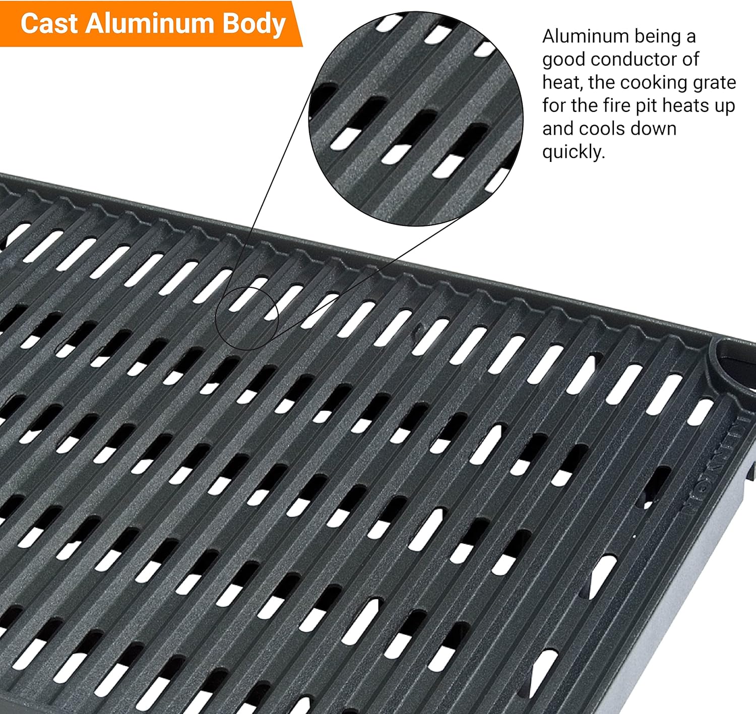 Kenyon Grill Grate, Surgical Grade Non-Stick Metal Grate, Cast Aluminum-Made Cooking Grate, Quick Heat Up And Cool Down, Prevents Heat Loss, Smoke, And Flare-Ups, Dishwasher Safe, Black