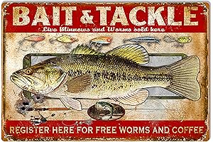 WEERSHUNILYIBGO Bait and Tackle Vintage Fishing Wall Decor Metal Sign