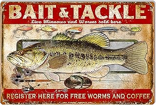 ILYIBGO Bait and Tackle Hunting and Fishing Metal Sign Vintage Metal Tin Sign for Men Women,Wall Decor for Bars,Restaurants,Cafes Pubs,12x8 Inch