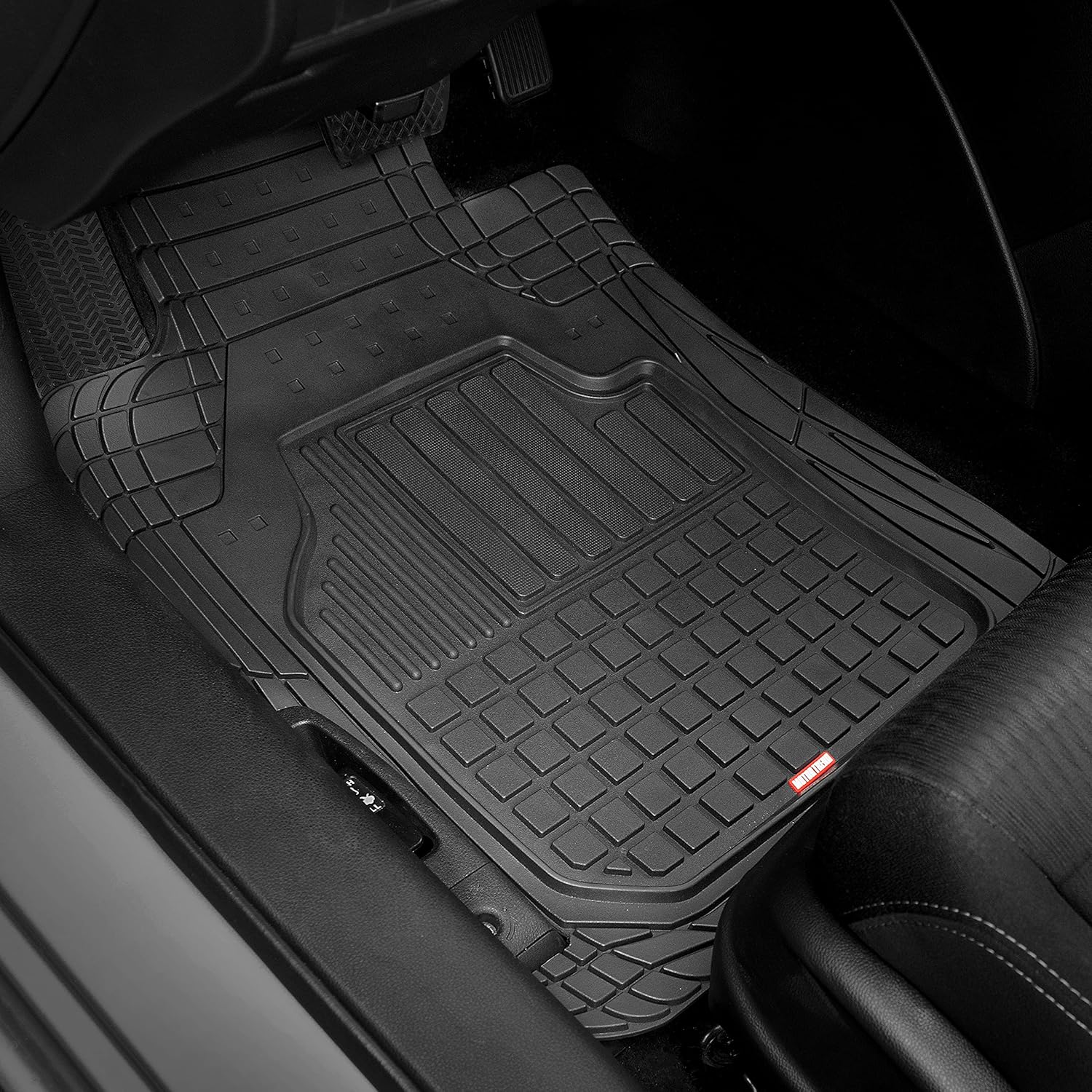 BDK 4-Piece FlexGrid Rubber Floor Mats for Cars Trucks SUVs Vans, Trim-to-Fit Heavy Duty Weatherproof Waterproof Square Grid Deep Dish Ridges Protection Front Rear