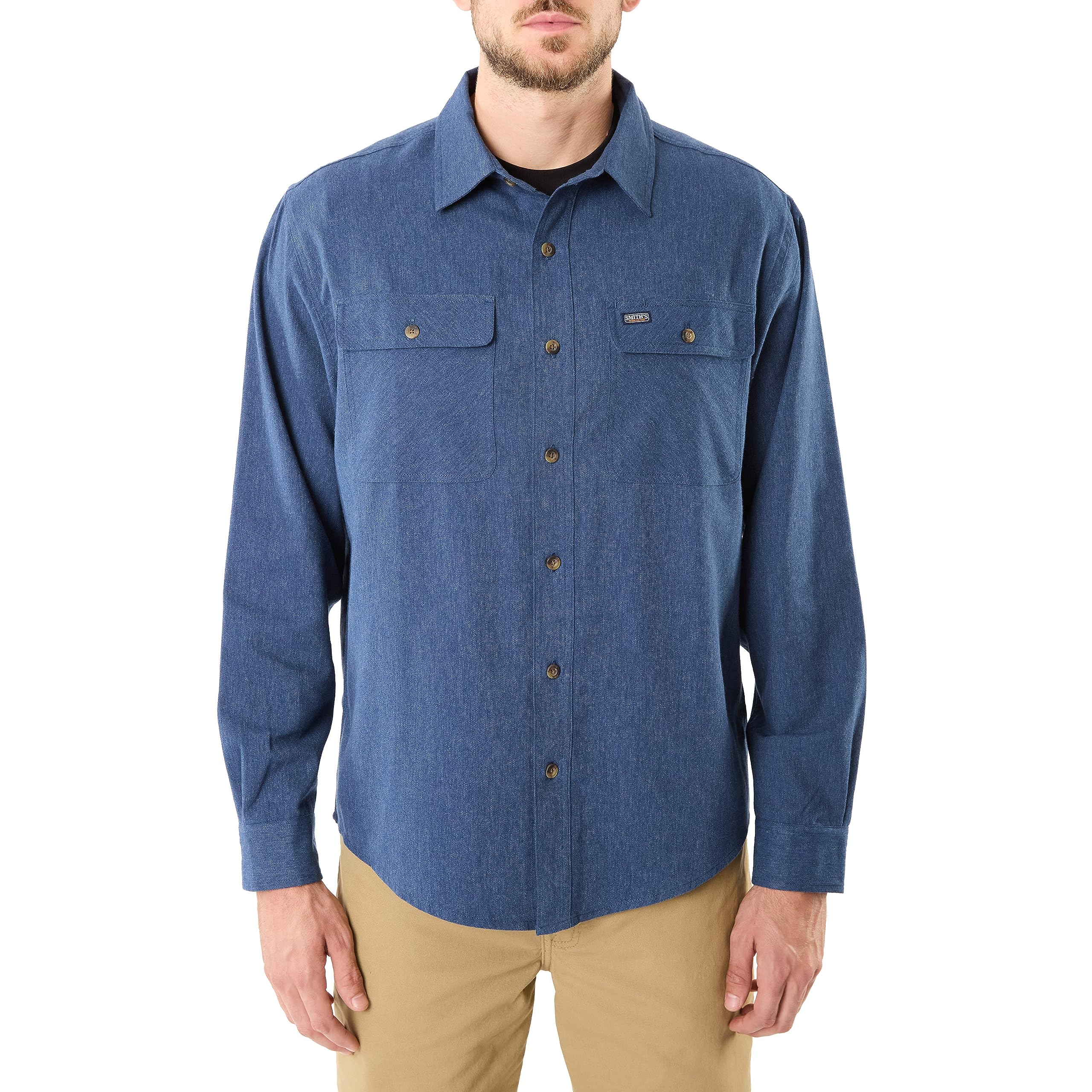 Smith's Workwear Men's Long Sleeve 2-Pocket Solid Heather Flannel Shirt with Pen-Slot
