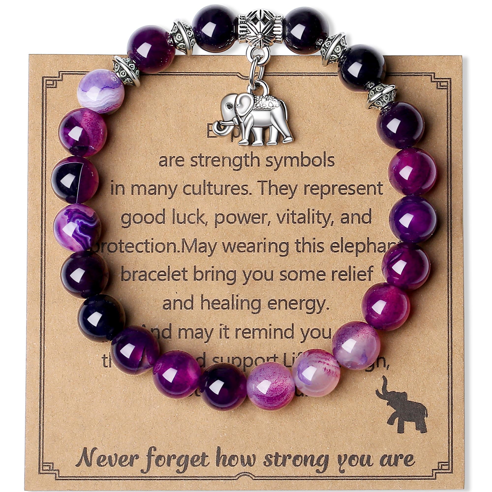 MAIBAOTAElephant Gifts for Women, Elephant Bracelet, Motivational Get Well Soon Gifts for Women, Strength Bracelets for Women, Anxiety Bracelet, 8 mm Stretch Natural Stone Beaded Bracelets