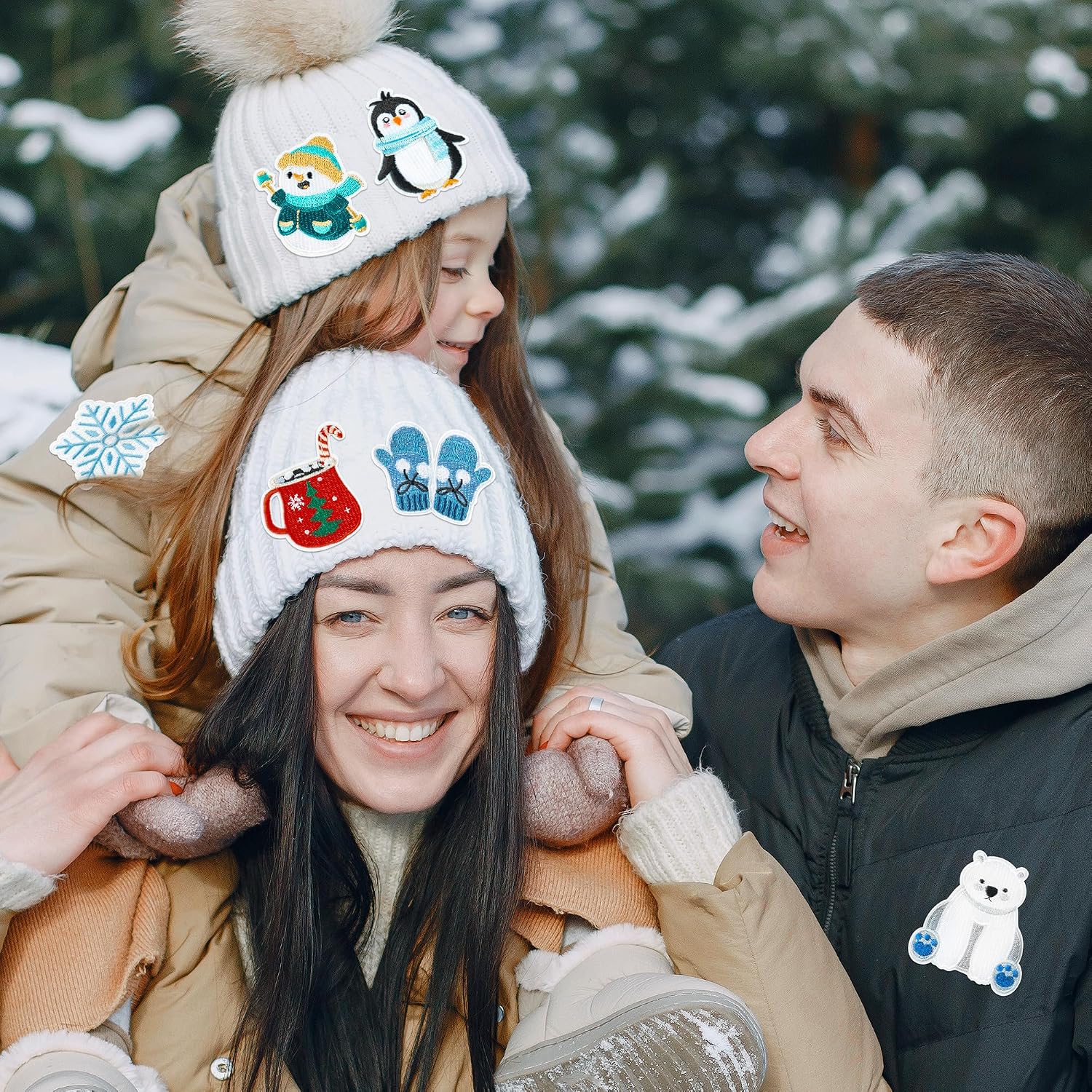 8Pcs Winter Iron on Patches Christmas Snowman Snowflakes Hot Cocoa Arctic Polar Bear Penguin Sew on Repair Embroidered Applique Seasonal Holiday DIY Crafts Accessories Gifts for Clothing Backpack Hat image 4