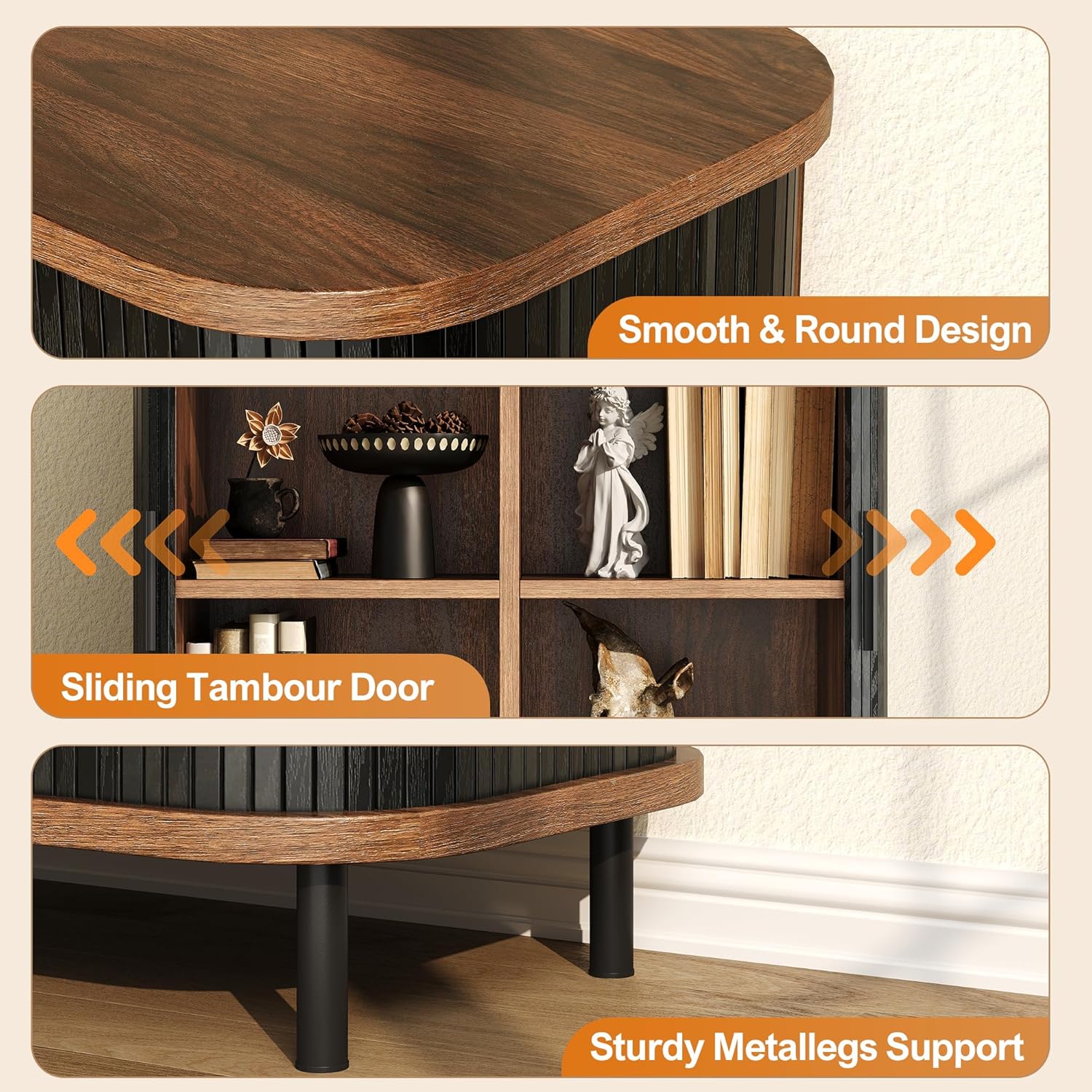 Fluted Sideboard Buffet Cabinet, 31''W Storage Cabinet with Sliding Door, Coffee Bar Buffet Cabinet for Living Room, Kitchen, Entryway, Black