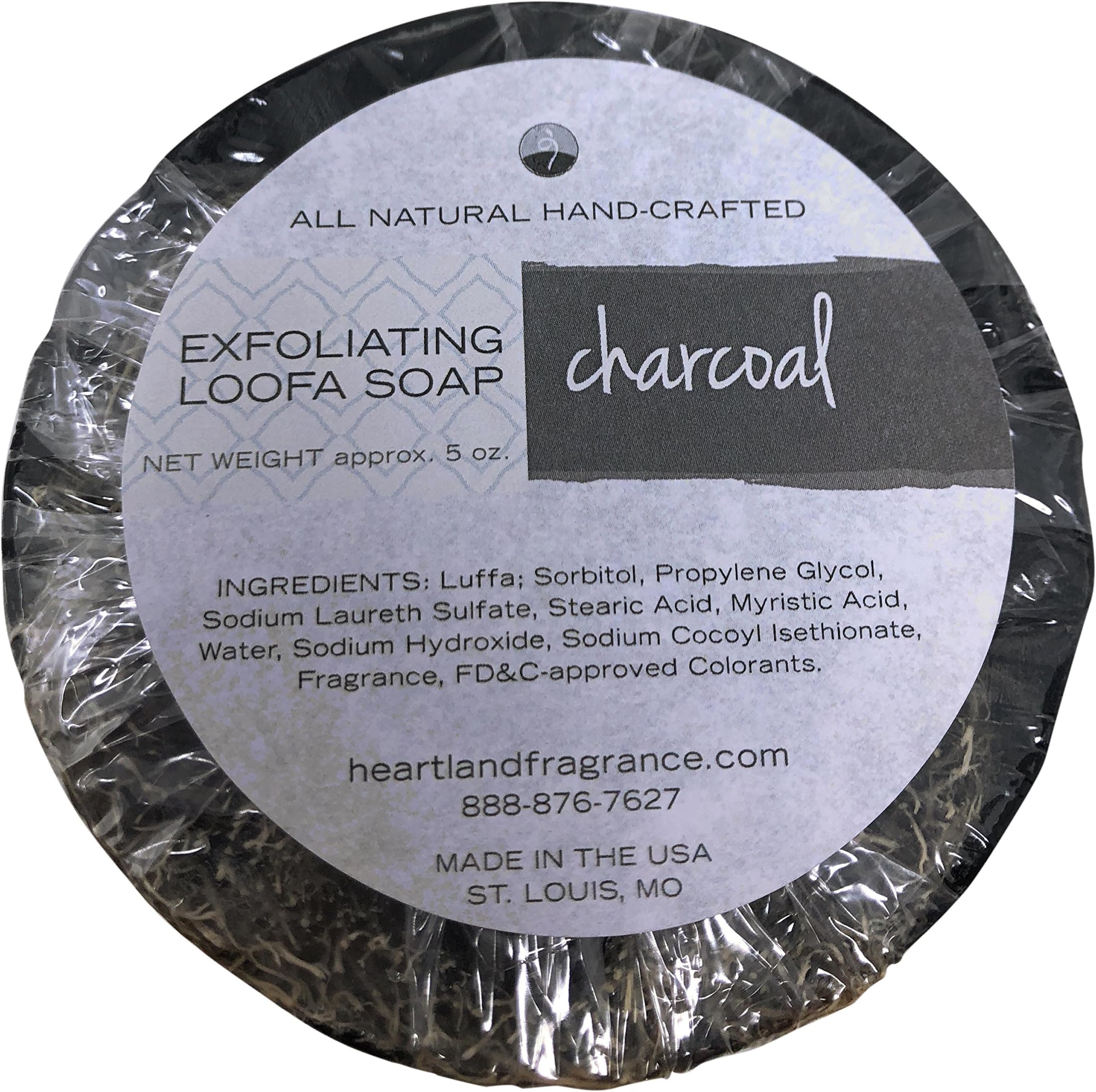 Handmade Exfoliating Loofah Bar Glycerin Soap (5 Oz Each) in Gift Box (Charcoal/Fragrance Free)