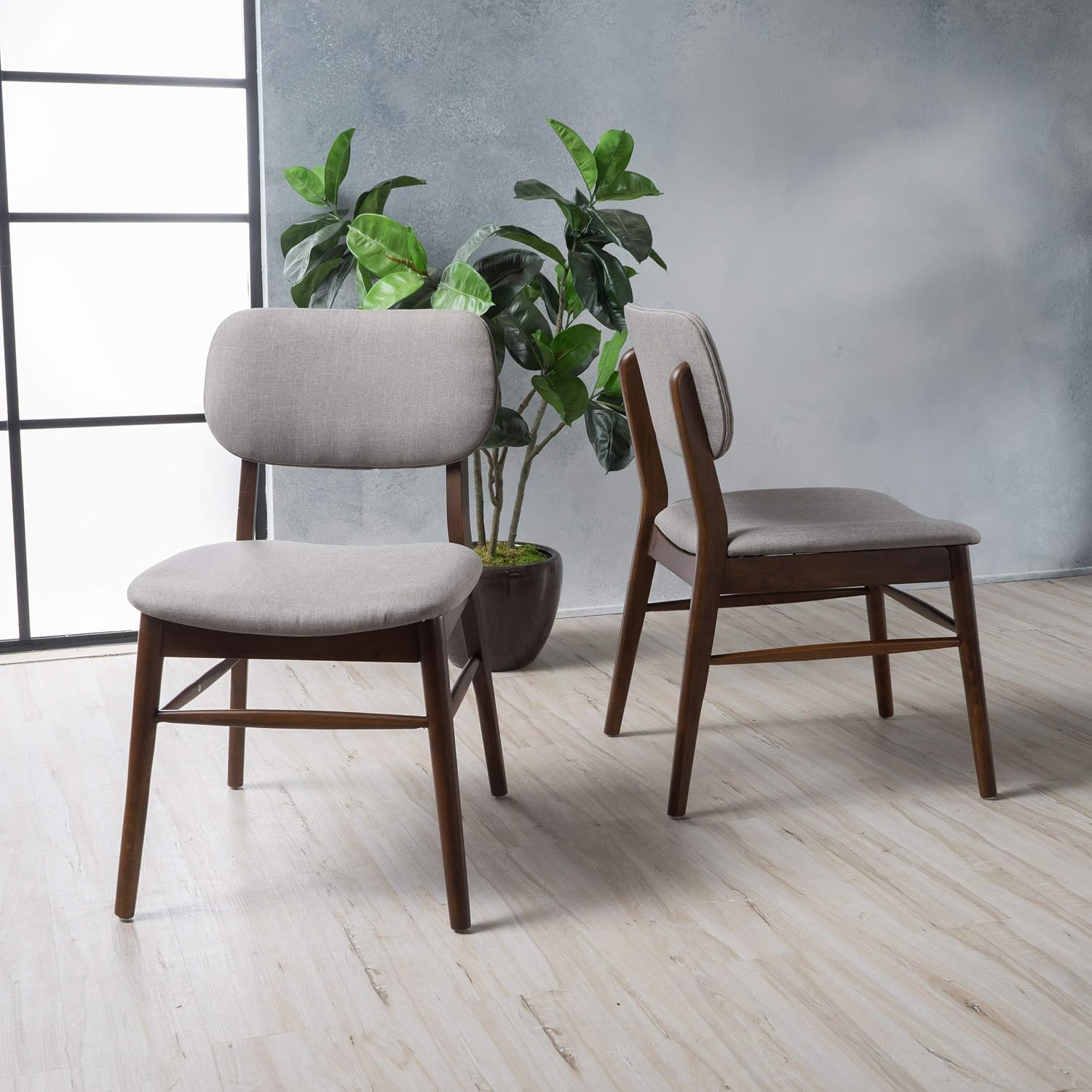 Christopher Knight Home Colette Fabric with Walnut Finish Dining Chairs, 2-Pcs Set, Light Grey / Walnut