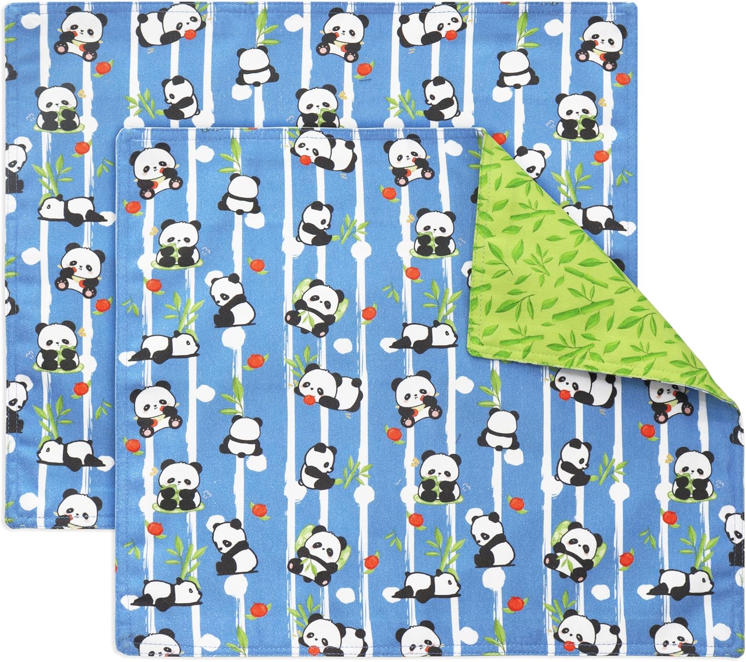 Reusable Cloth Placemats | Reusable, Eco-Friendly | 15"x13", 2-ply, Thick, Absorbent, Machine Washable | Set of 2 Placemats - Panda