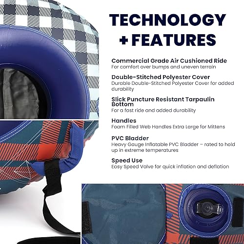 Miniatura 2 de RTIC Tubo de nieve resistente para trineo resistente para niños y adultos, trineos inflables de invierno, parte inferior de lona resistente a