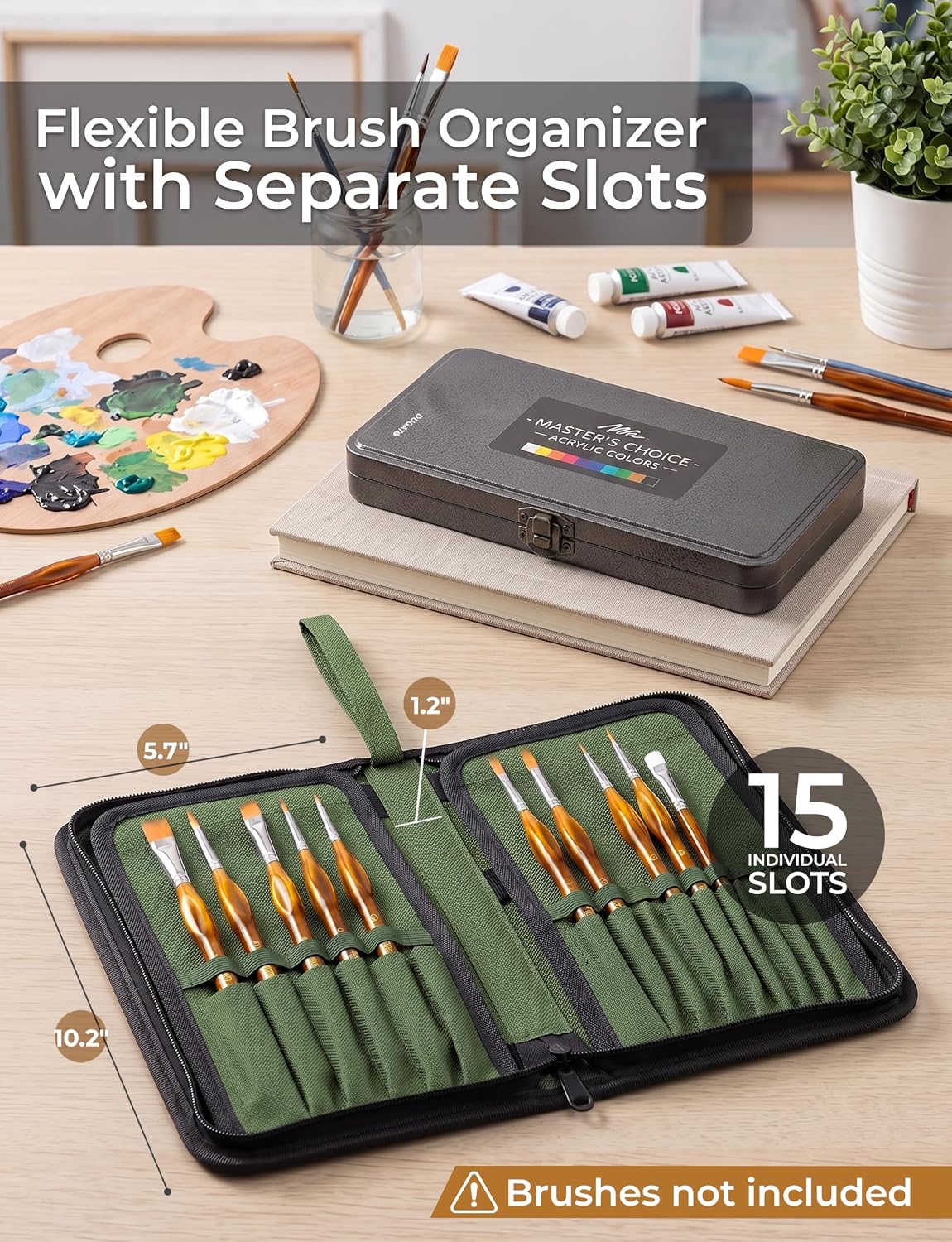 DUGATO Short Brush Holder & Organizer, Canvas Case 5.4 x 10.7 in, Green image 4
