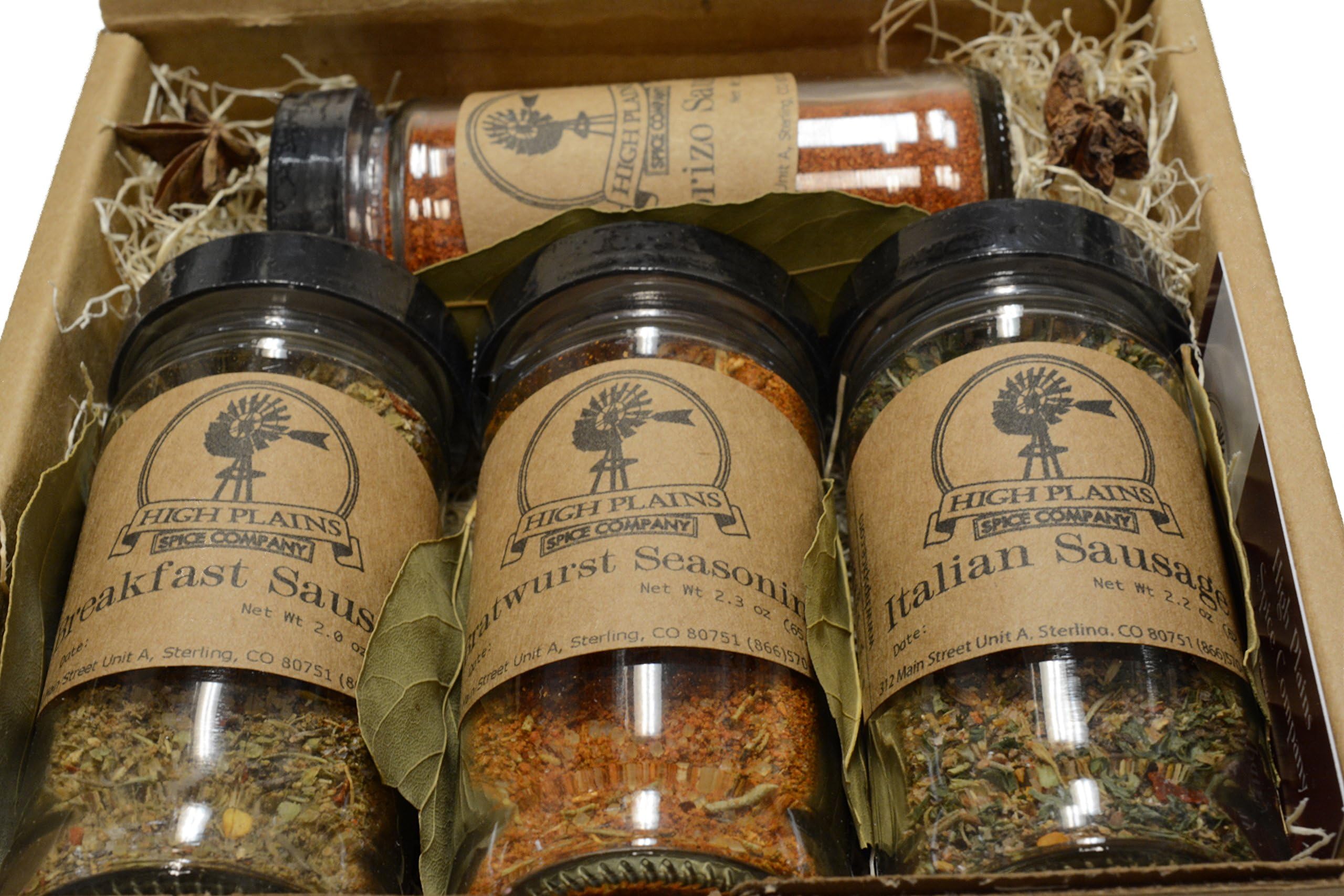Sausage Seasoning Sampler Gift Set of 4 ~ Gift Set by High Plains Spice Company ~ Gourmet Meat Spice Blends & Rubs For Beef, Chicken, Veggies & All Recipes ~ Spice Blends Handcrafted In Colorado, USA
