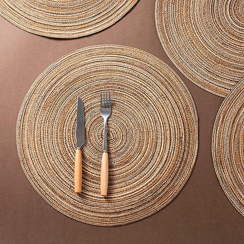 Miniatura 73 de AHHFSMEI Juego de 6 manteles individuales redondos trenzados para mesas de comedor, tejidos naturales, resistentes al calor, 15 pulgadas (azul y