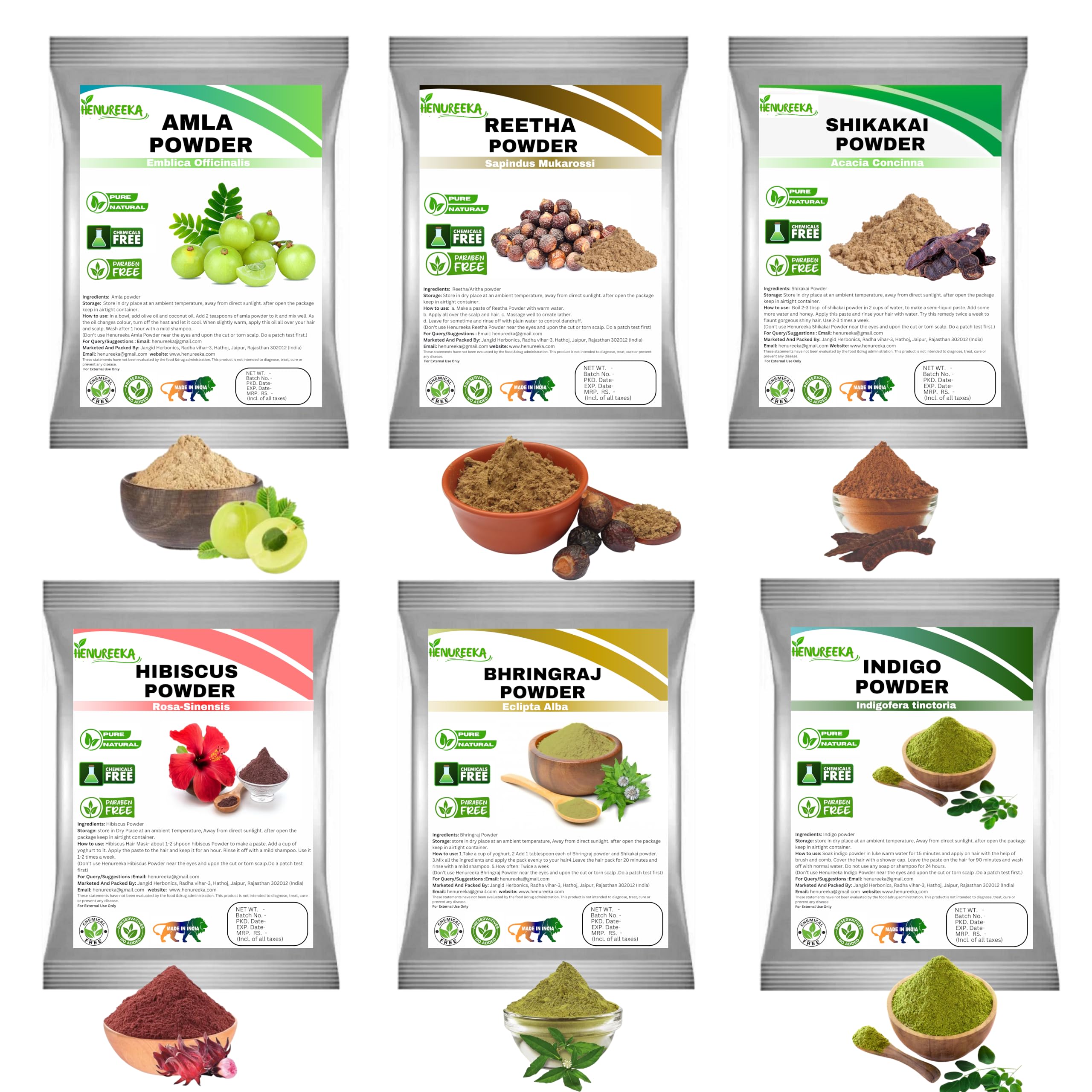 Herbal Hair Powder Combo | Amla, Reetha, Shikakai, Bhringraj, Hibiscus & Indigo | Natural Hair Care Pack for Cleanse, Conditioning & Healthy-Looking Hair | 50g Each-image-45
