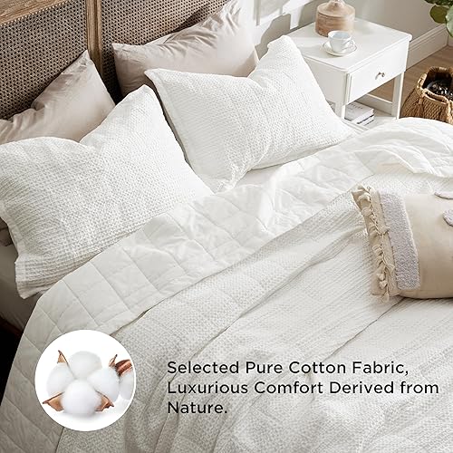 Miniatura 3 de Bedsure Juego de edredón de algodón, colcha tamaño King, edredón ligero de gofre, tamaño King, colcha blanca para todas las estaciones (incluye 1