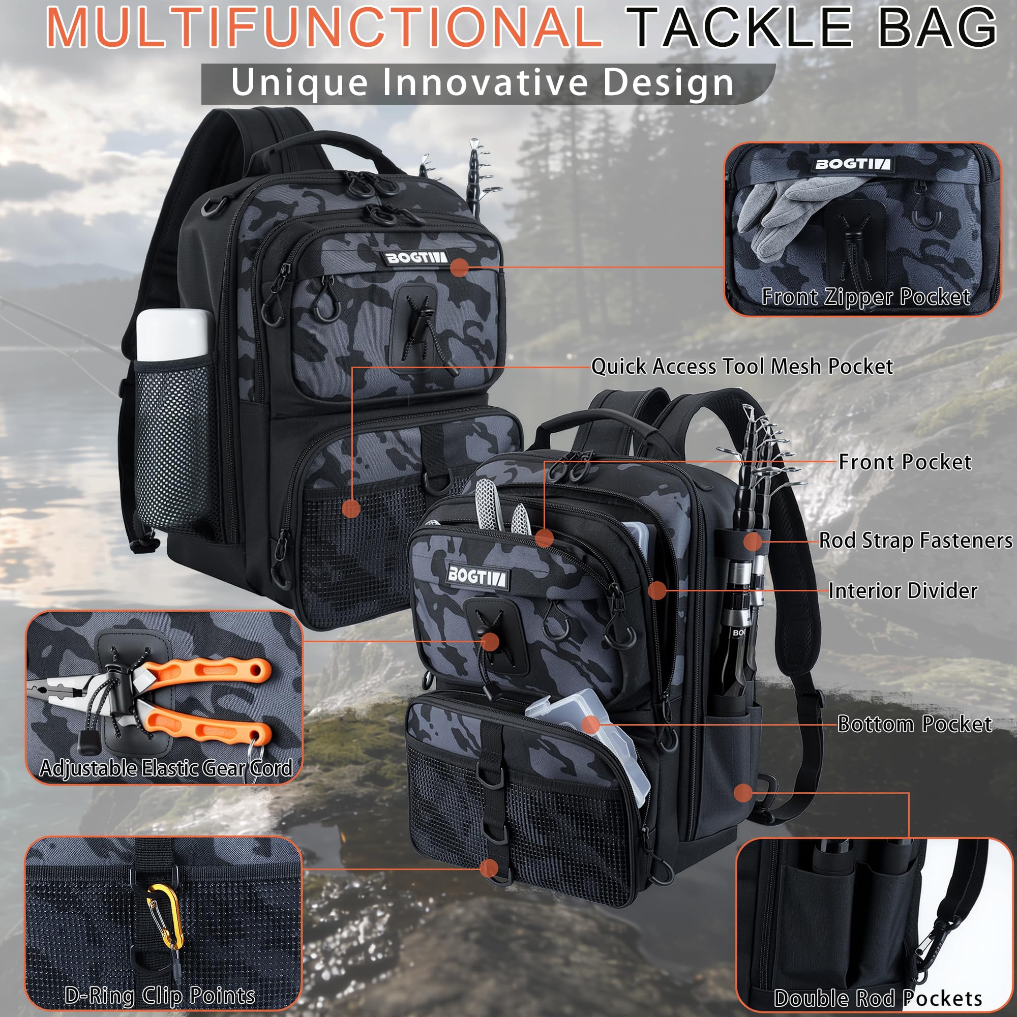 BOGTIM Fishing Backpack - Tackle Kit & Rod Holder -7 BOGTIM Fishing Backpack - Tackle Kit & Rod Holder -7